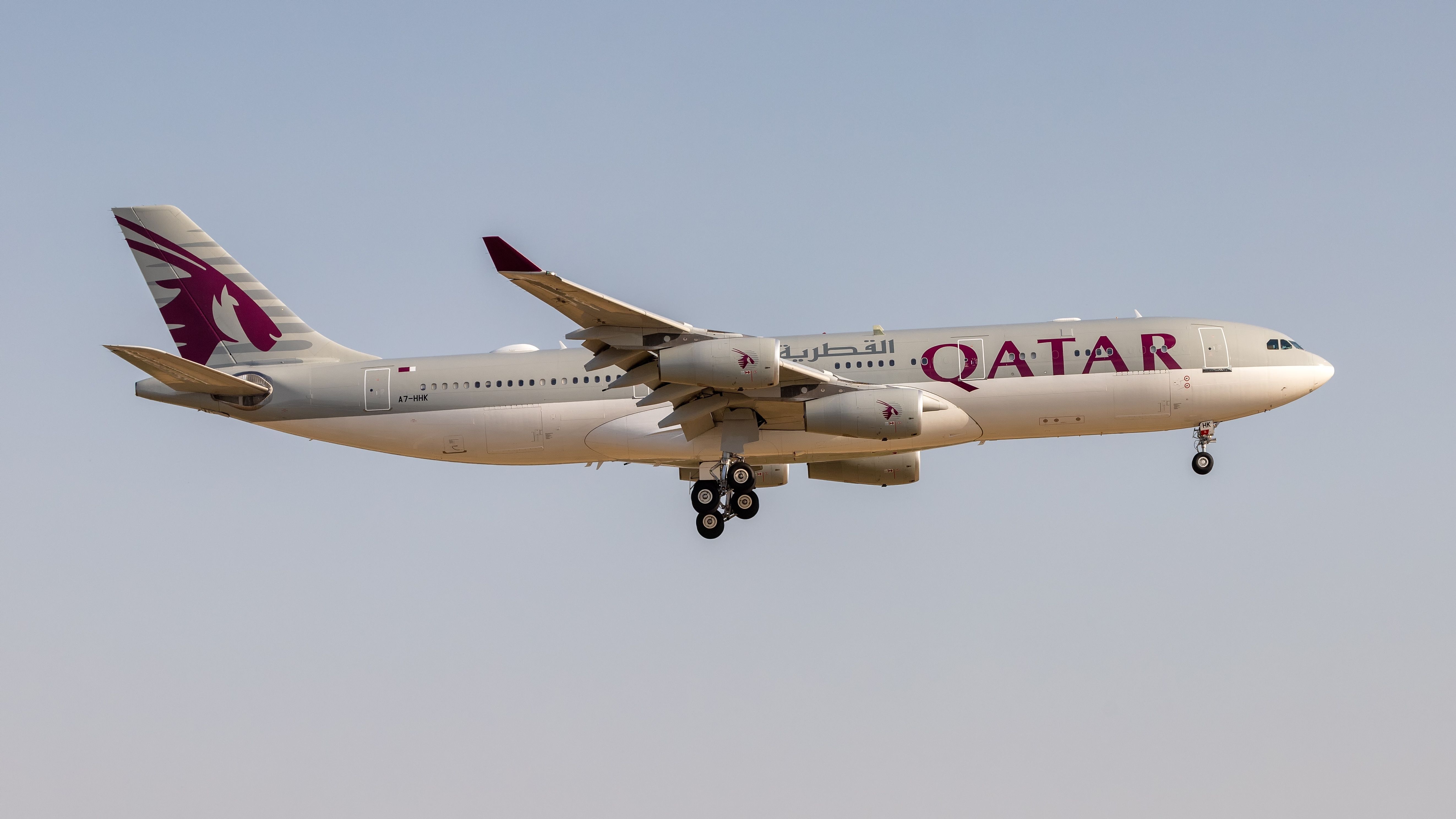A Qatar Amiri Flight Airbus A340-200 flying in the sky.