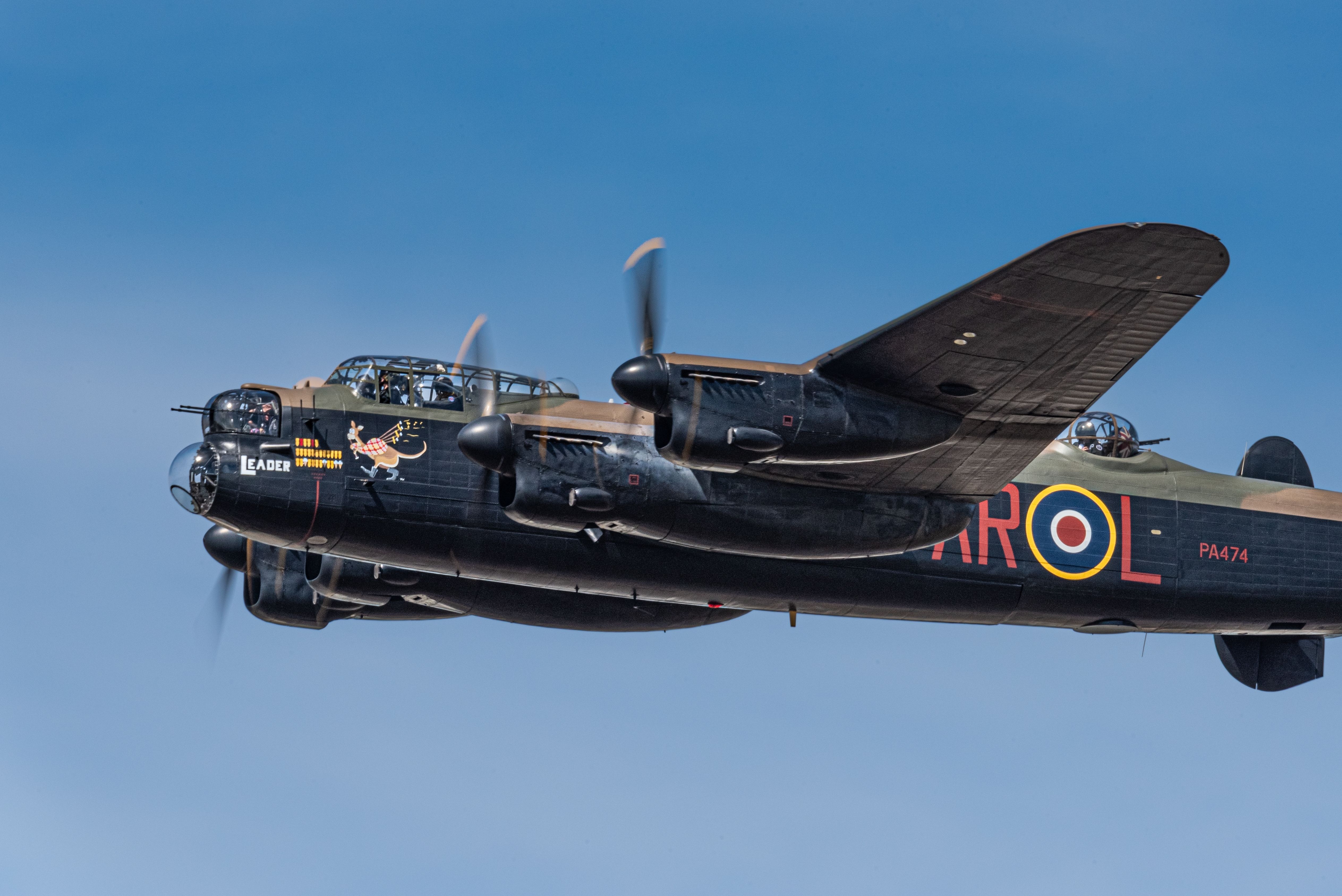 An Avro Lancaster flying in the sky.