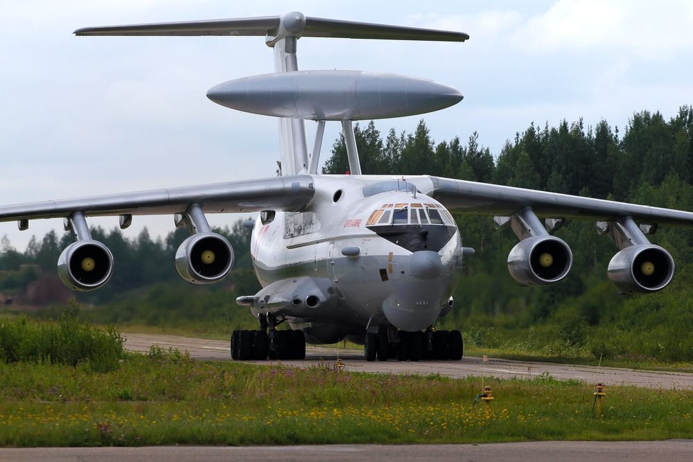 A Russia Air Force Beriev A-50U AWACS on an airfield apron.