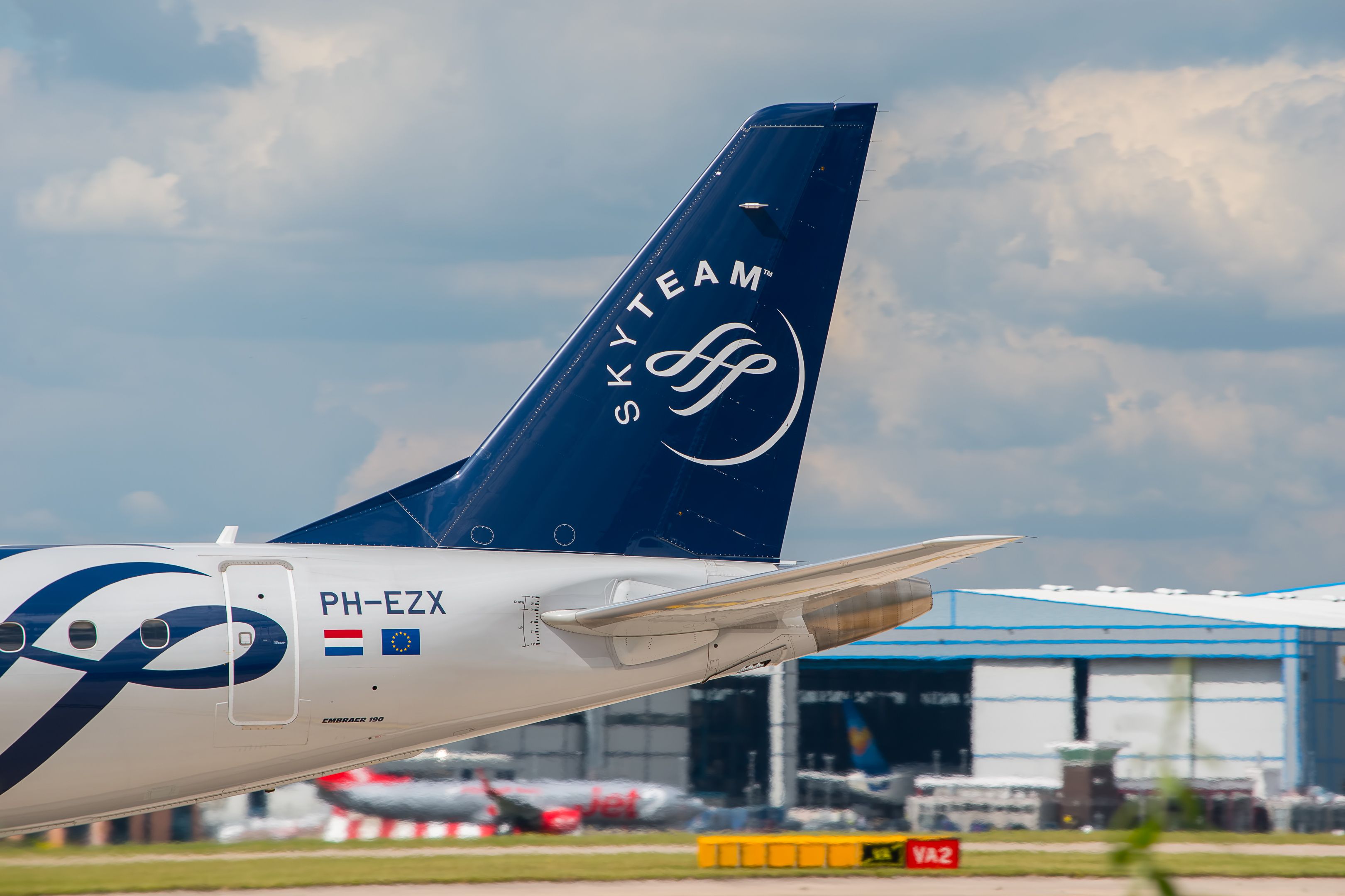 KLM (Skyteam) Cityhopper Embraer ERJ-190 tail livery at Manchester Airport 