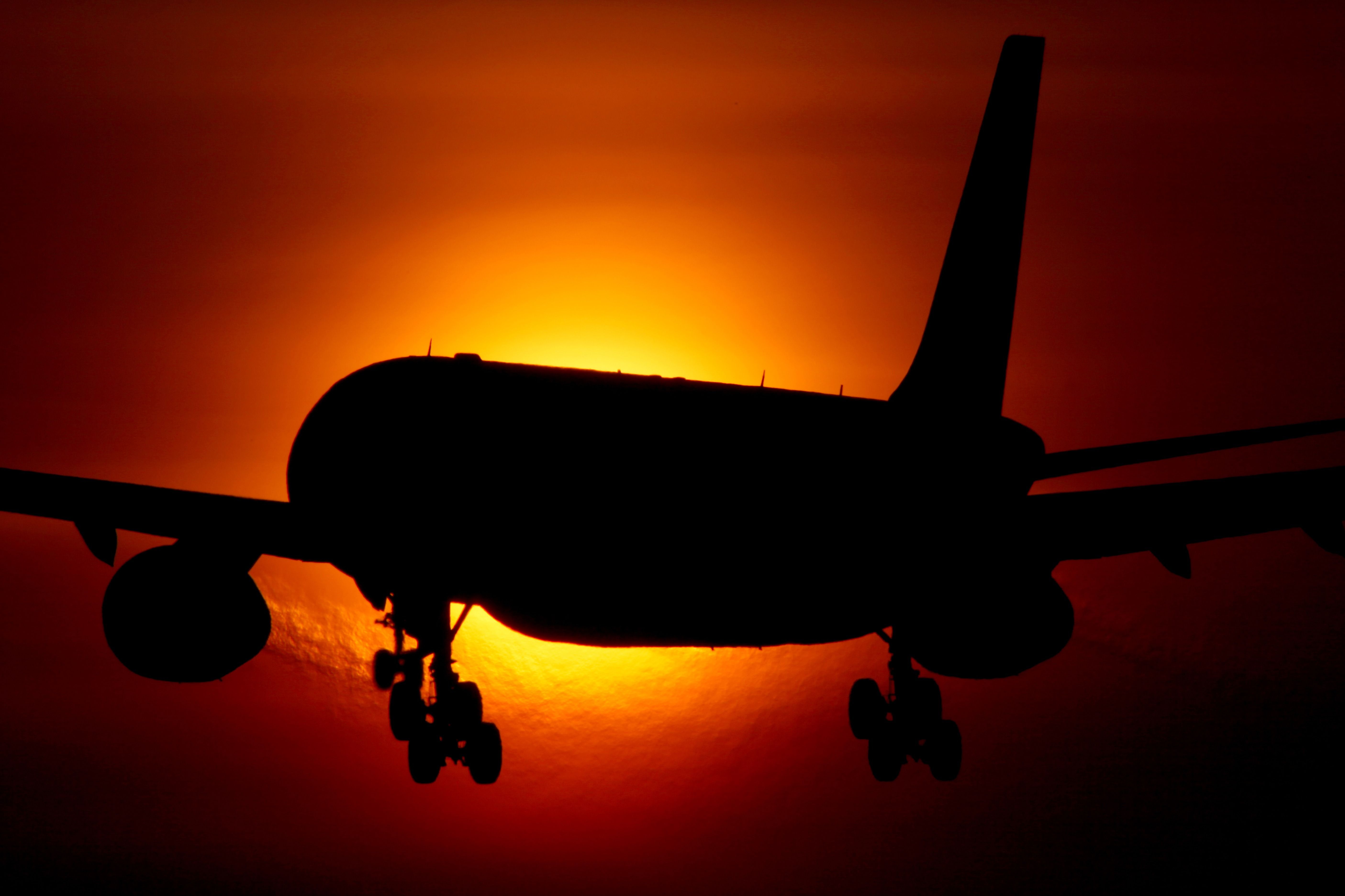 Airbus A330 aircraft in front of the sun