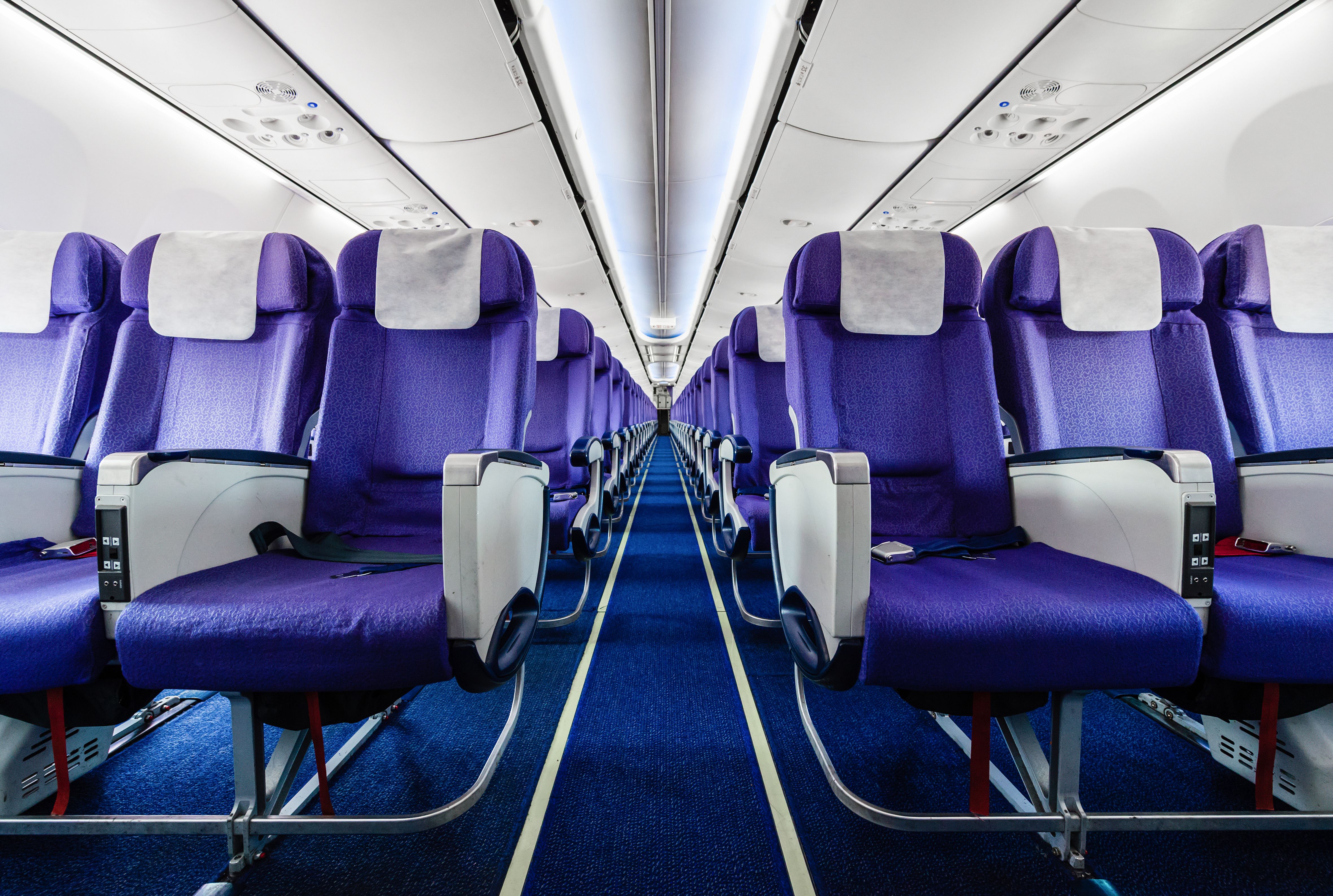 Several rows of aircraft seats.