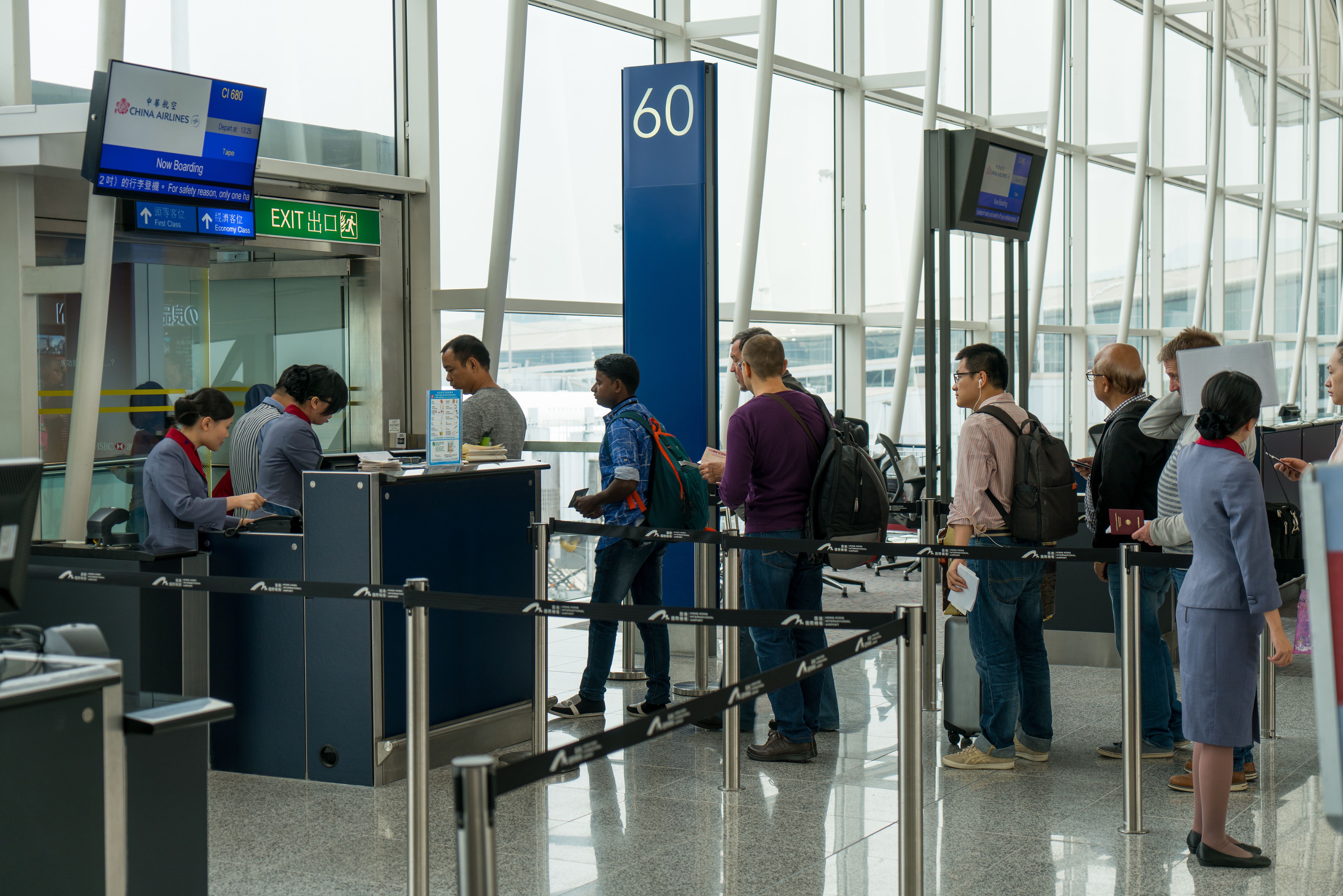 Passenger and traveler waiting for boarding at boarding gate Hong Kong International Airport