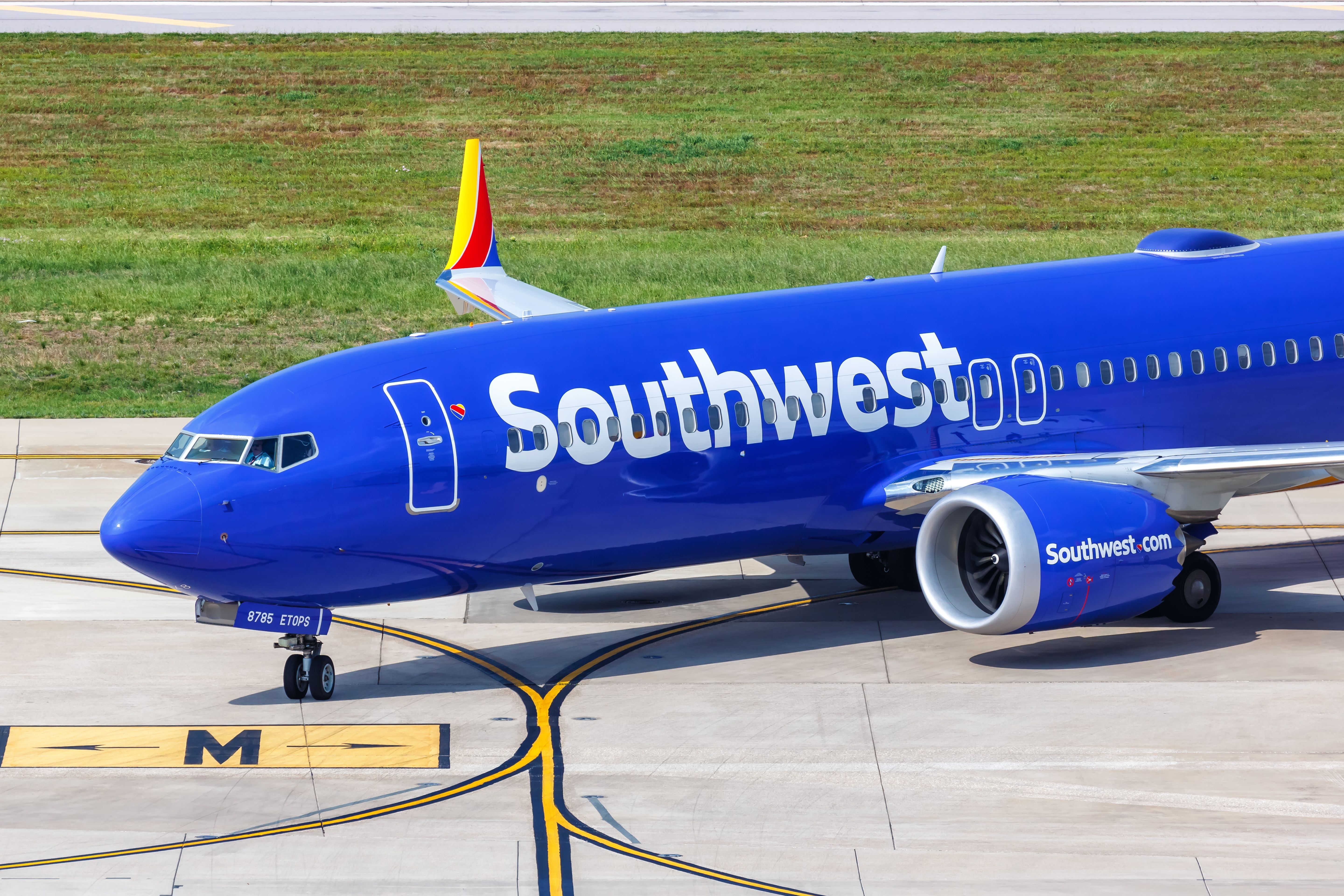 Southwest Airlines Boeing 737 MAX taxiing to the gate