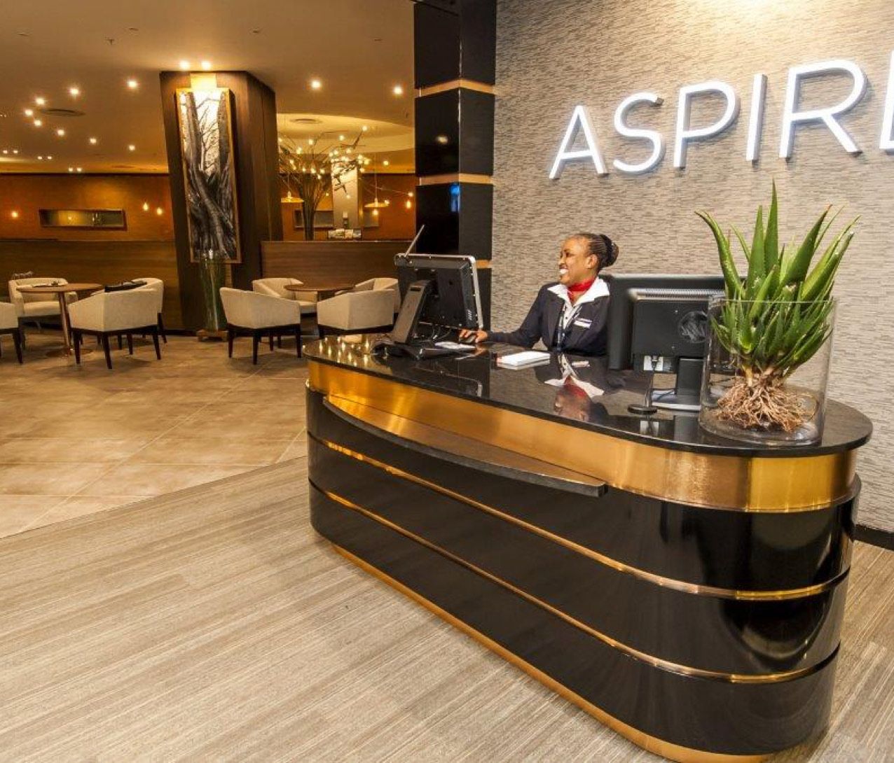 The check in desk at the Aspire Lounge inside OR Tambo Airport.