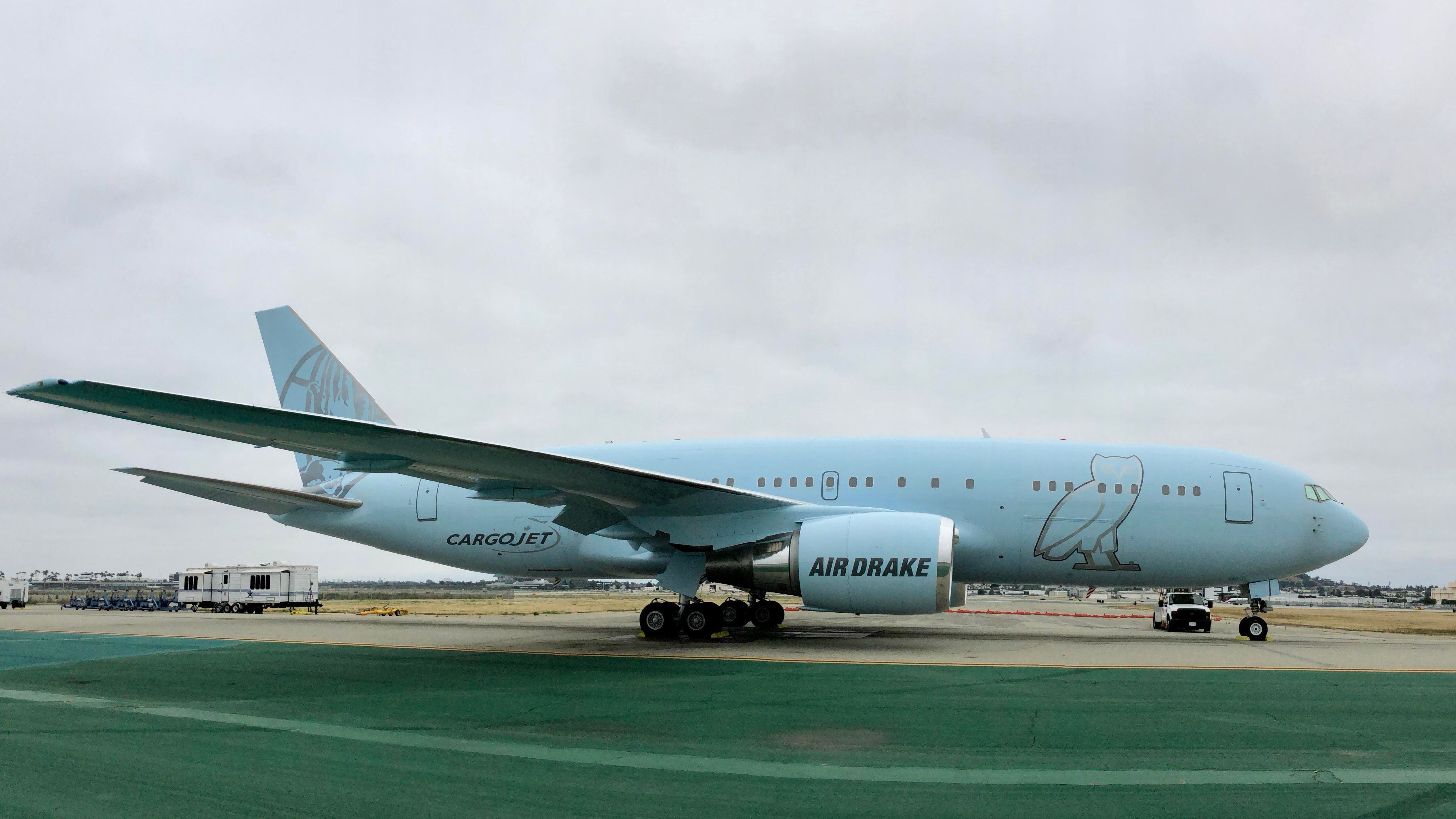 The Air Drake Boeing 767 on an airport apron.