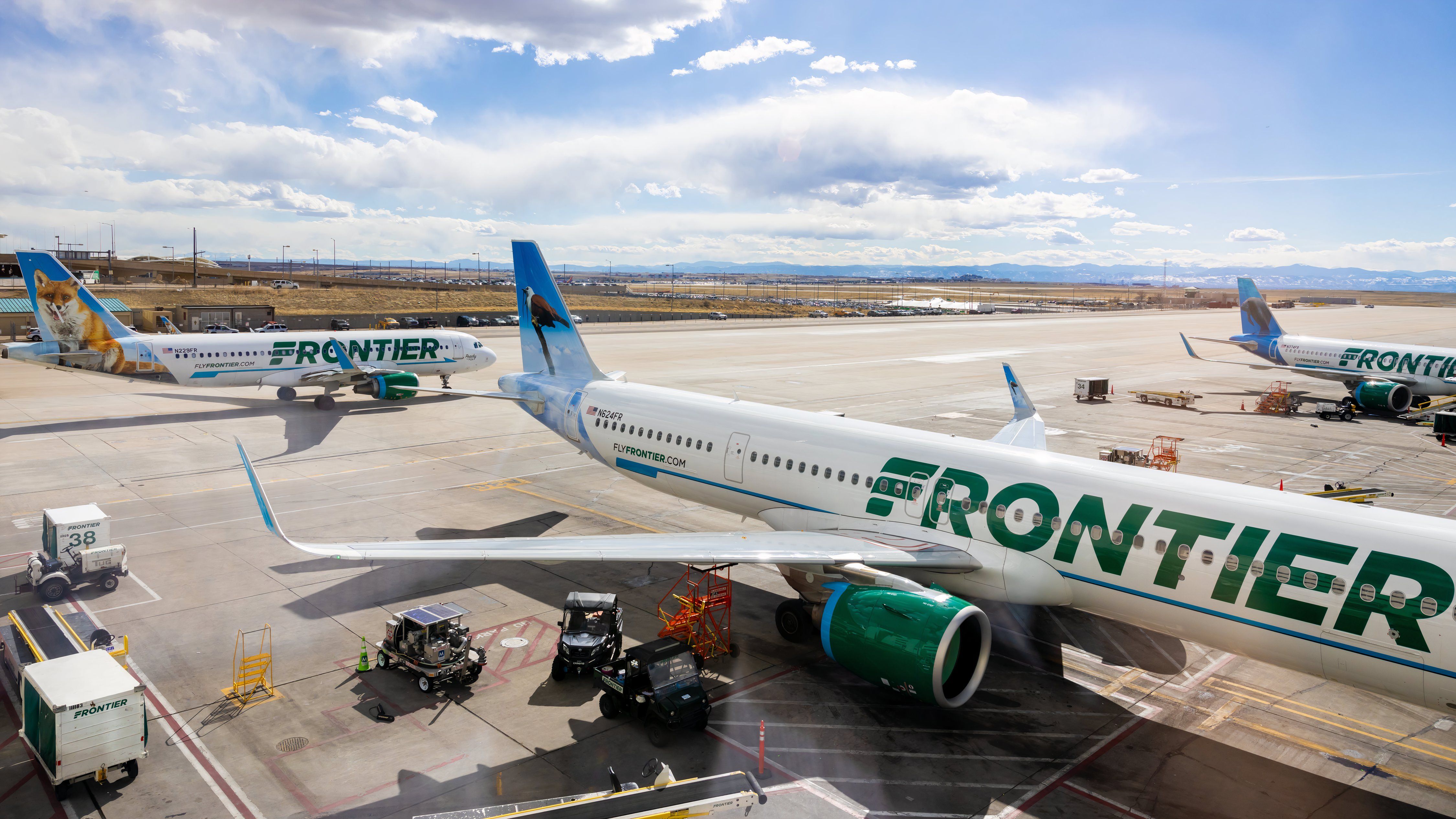 Frontier Airlines planes on a sunny day