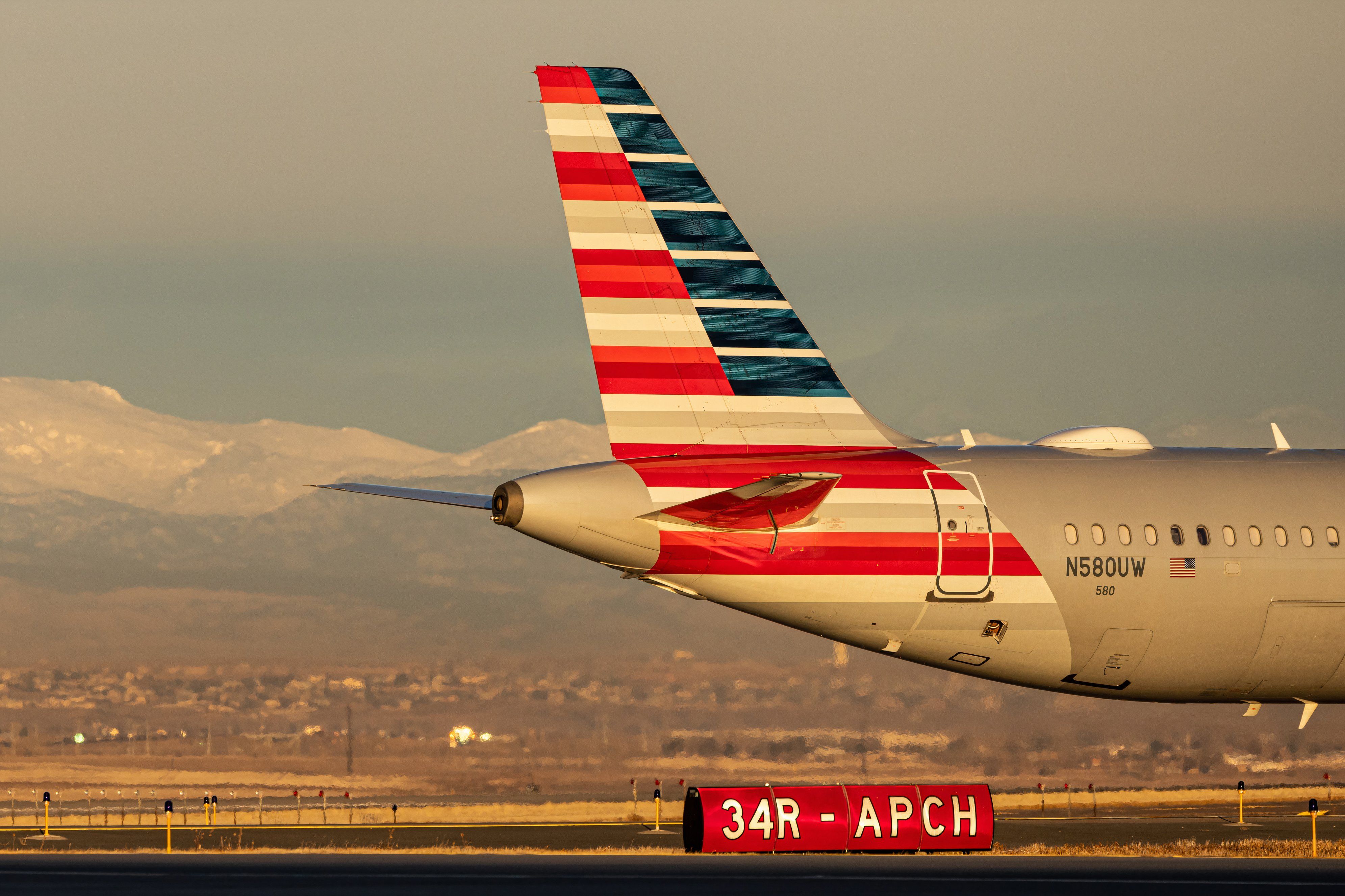 An American Airlines plane at Denver International Airport