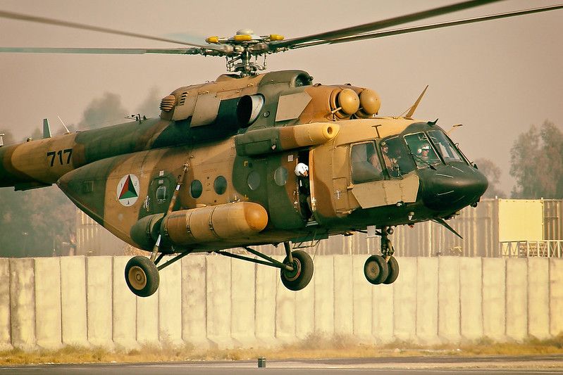 An Afghan Air Force Mi-17 helicopter during border security coordination with Pakistan