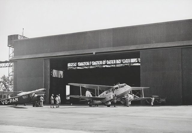 An aircraft in a hangar