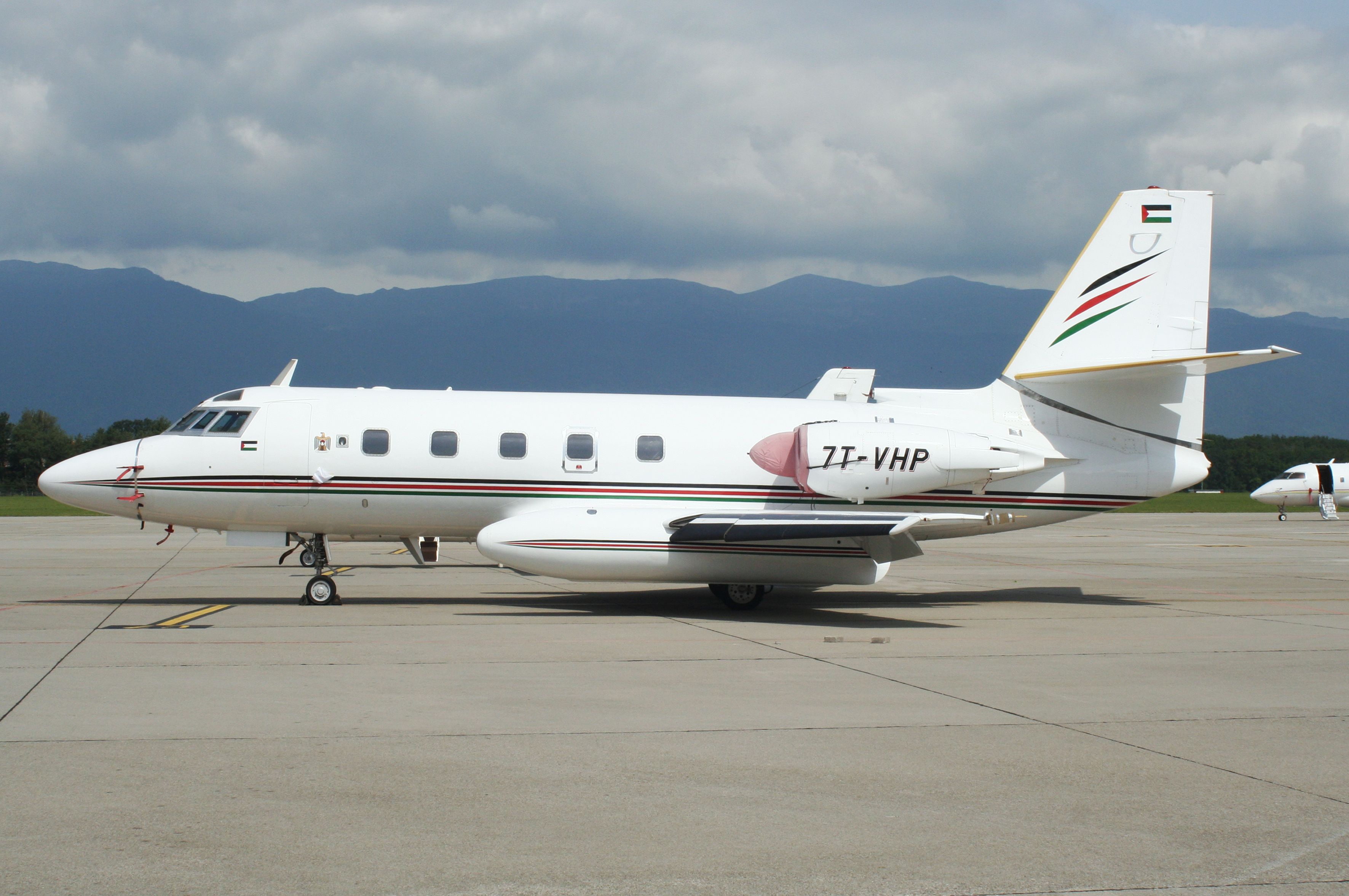 Yasser Arafat's government jet registered 7T-VHP spotted at Geneva Airport.