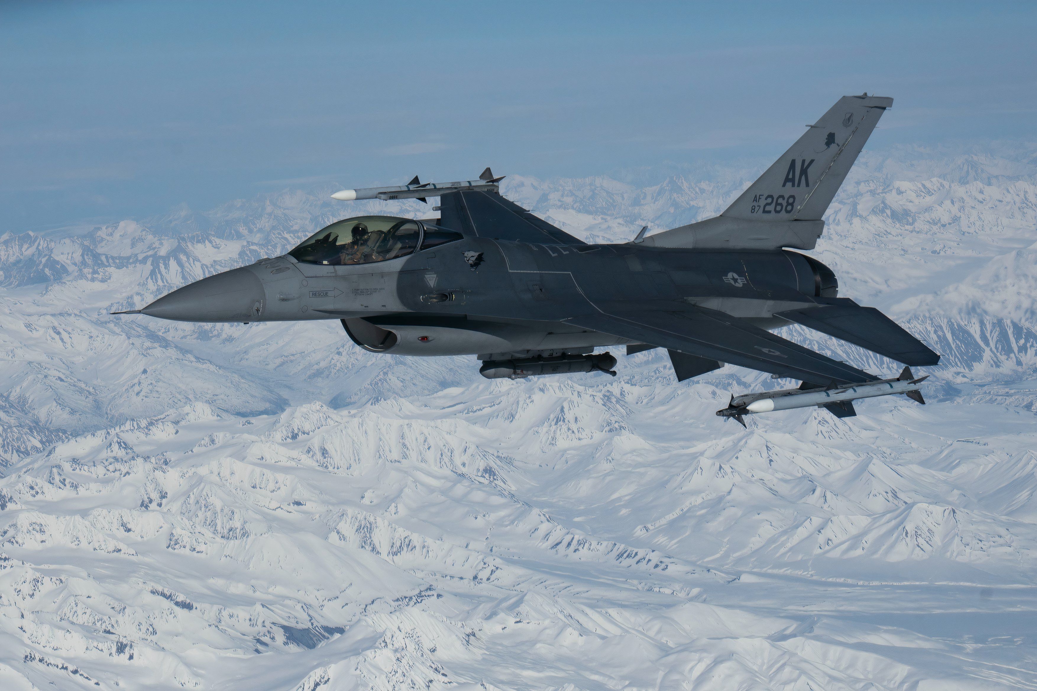 An F-16 Fighting Falcon, assigned to the 354th Fighter Wing, Eielson Air Force Base, Alaska, 