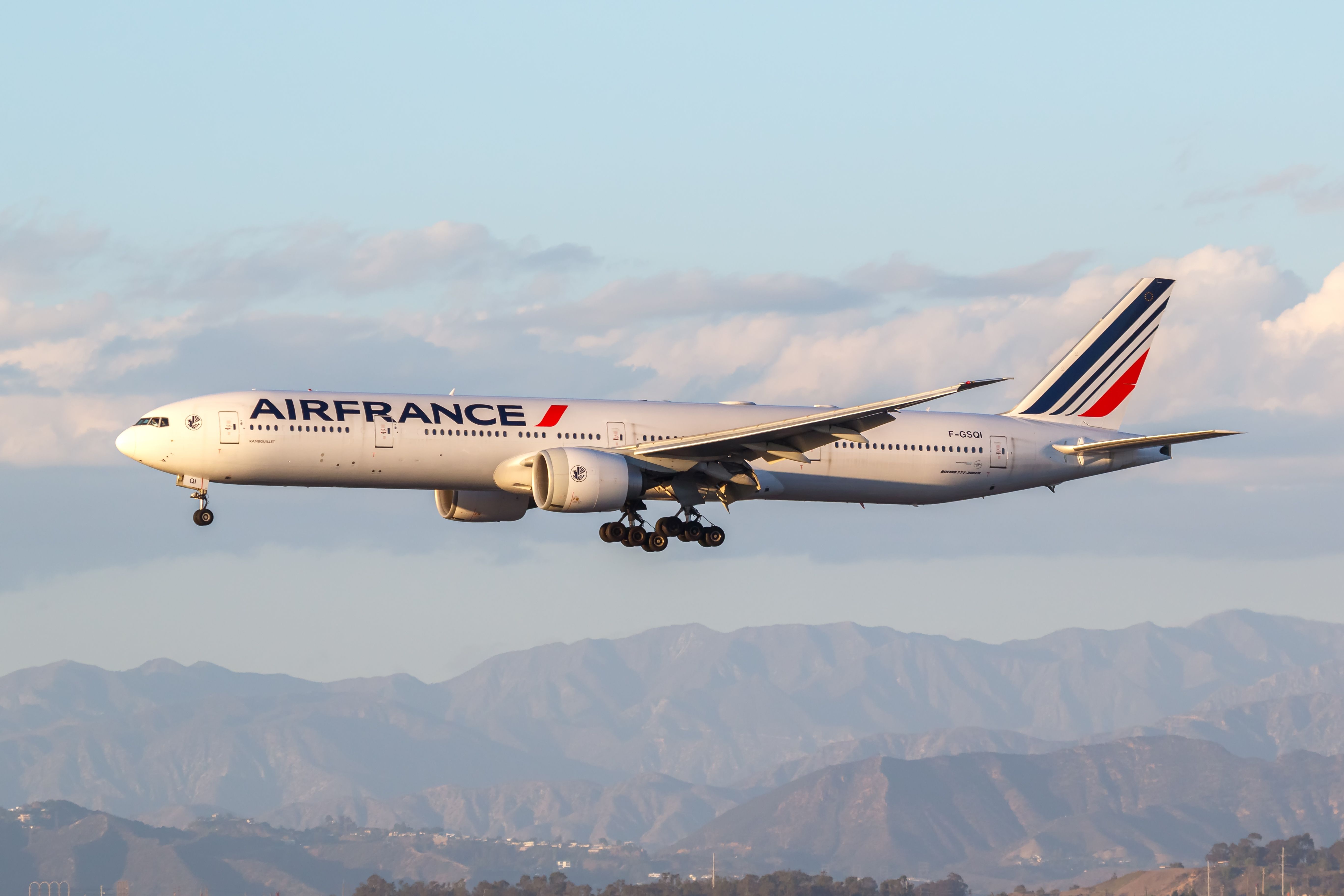 Air France Boeing 777-300ER landing at Los Angeles International Airport LAX shutterstock_2418144719