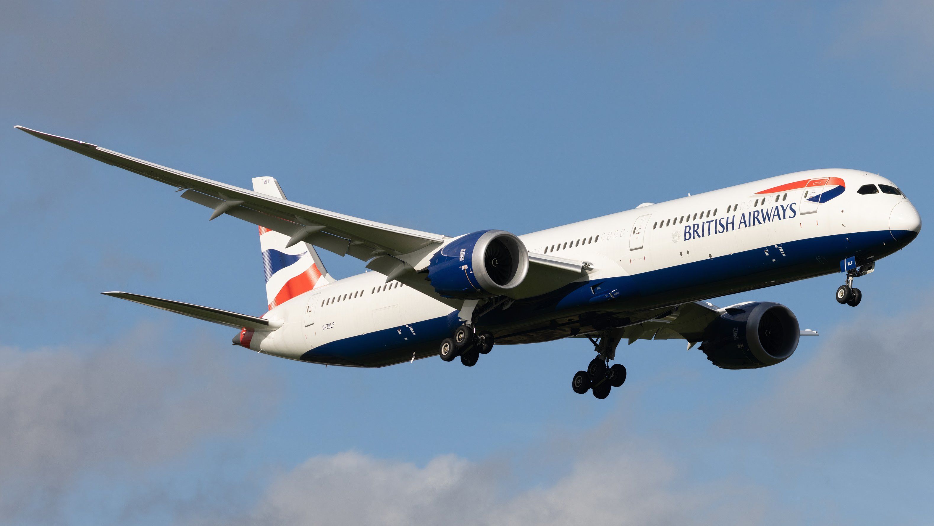 British Airways Boeing 787 landing at London Heathrow Airport (LHR) shutterstock_2368783705