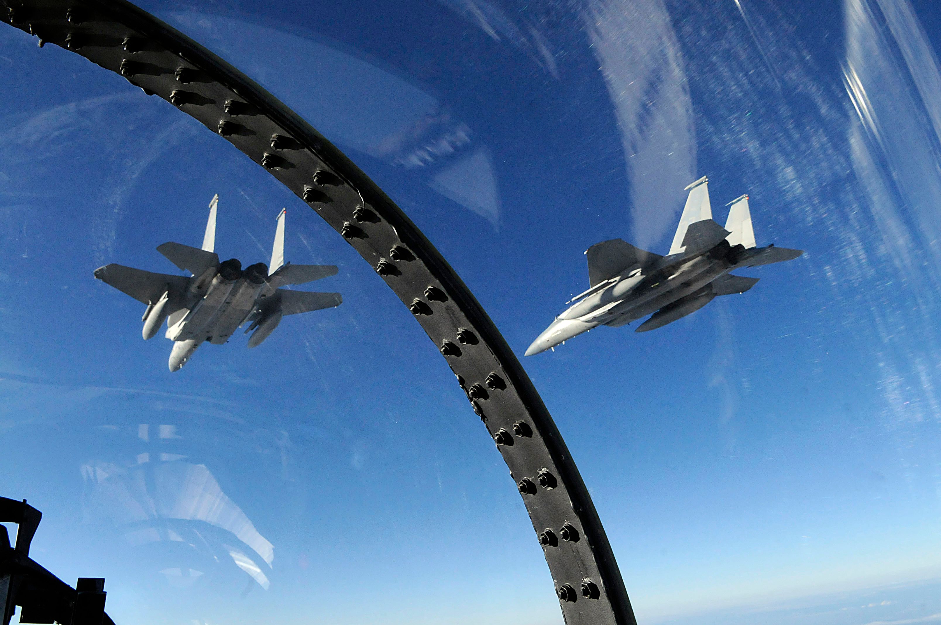 F-15 canopy view of aircraft above