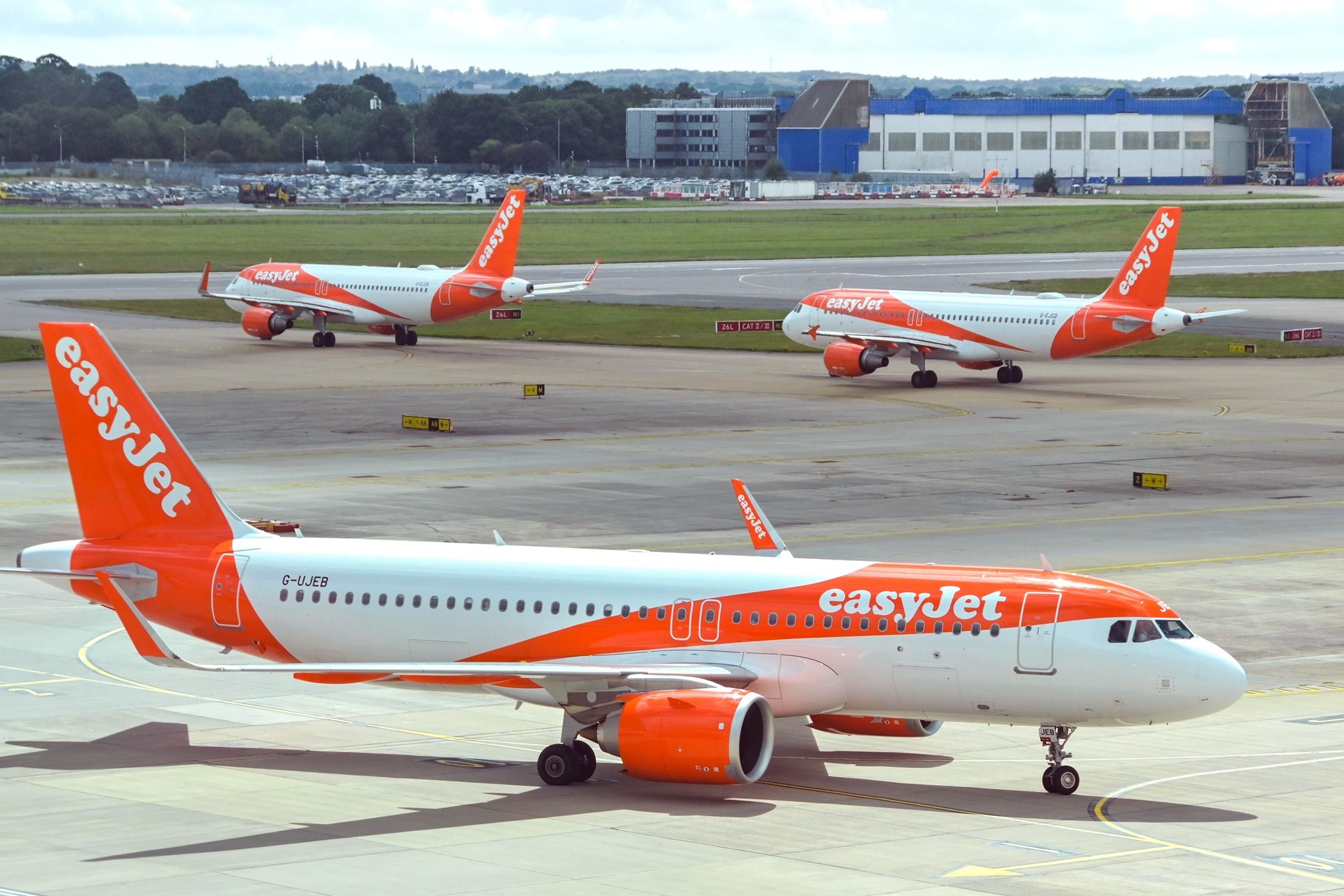 easyJet Airbus aircraft at LGW shutterstock_2350273873