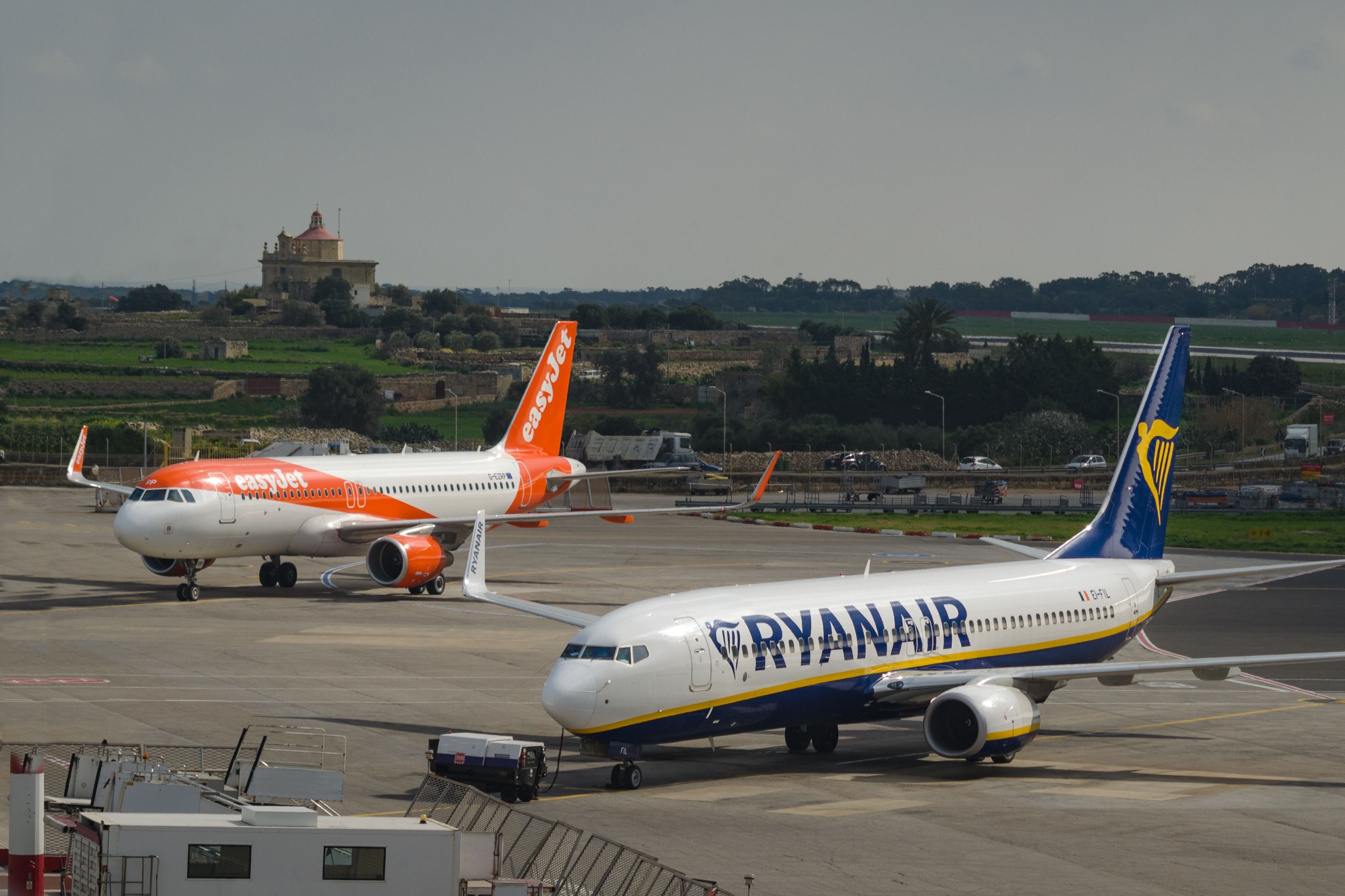 easyJet and Ryanair aircraft at Malta Luqa International Airport MLA shutterstock_1340053274