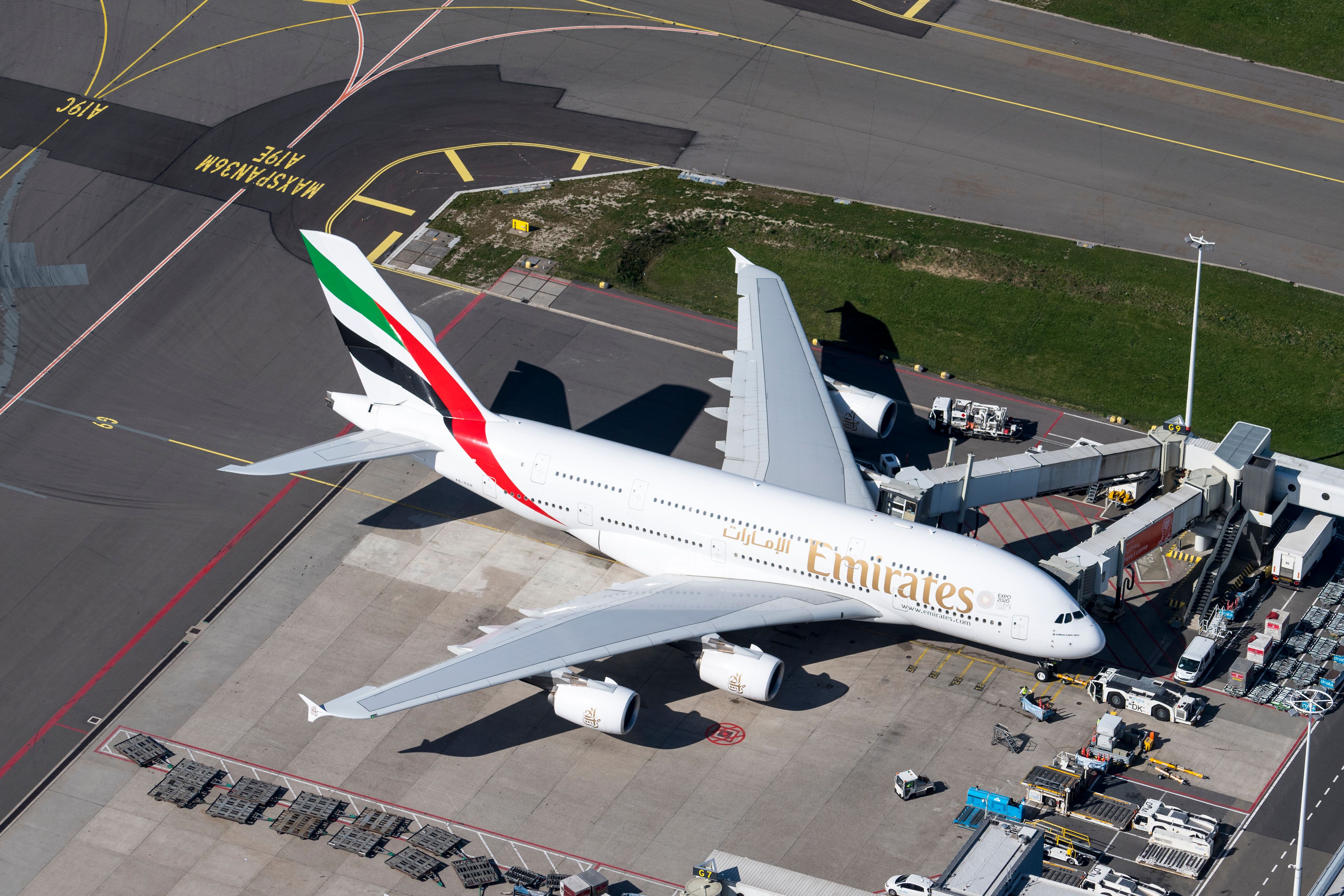 Emirates Airbus A380 at Amsterdam Schiphol Airport AMS