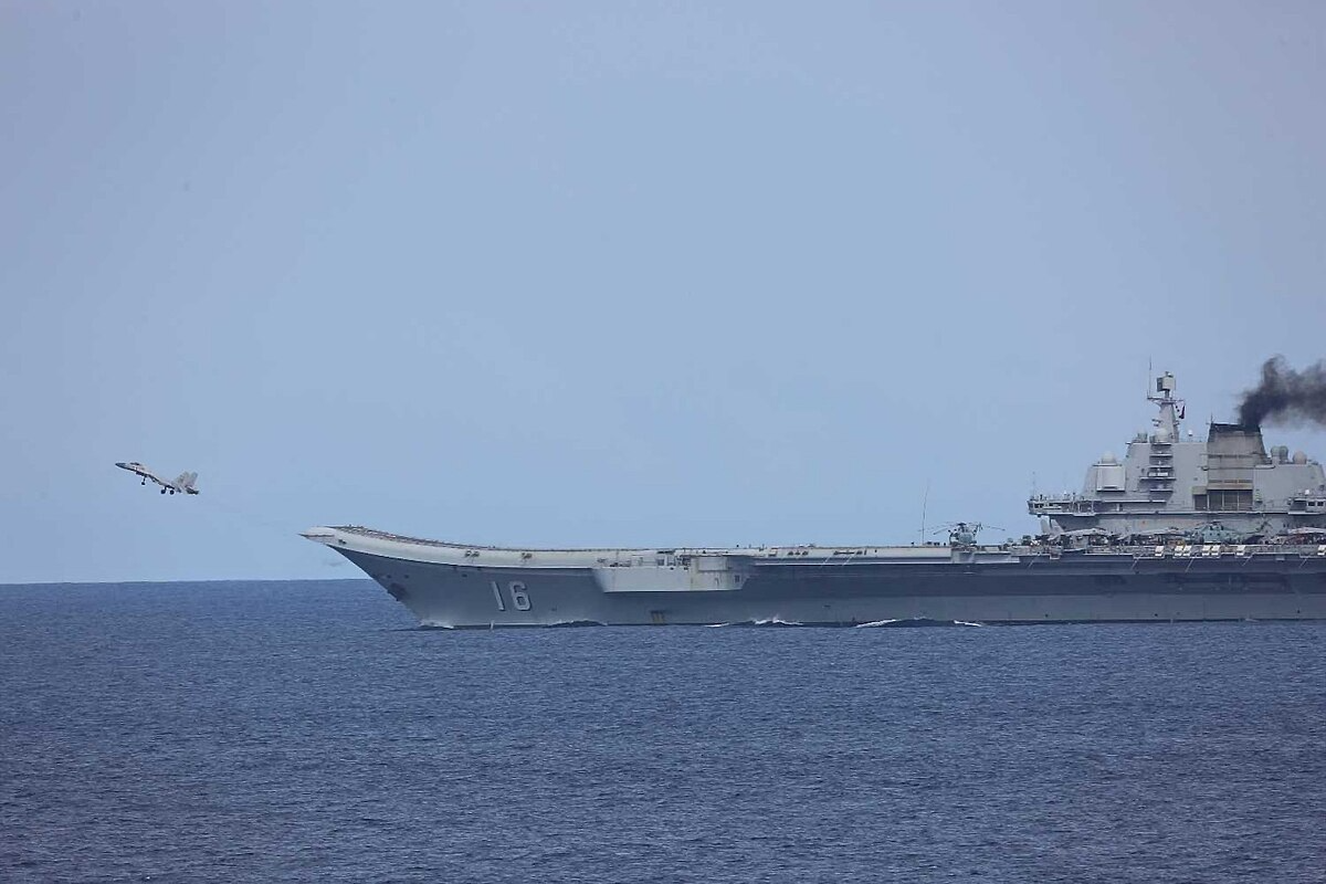 Chinese aircraft carrier Liaoning launching fighters