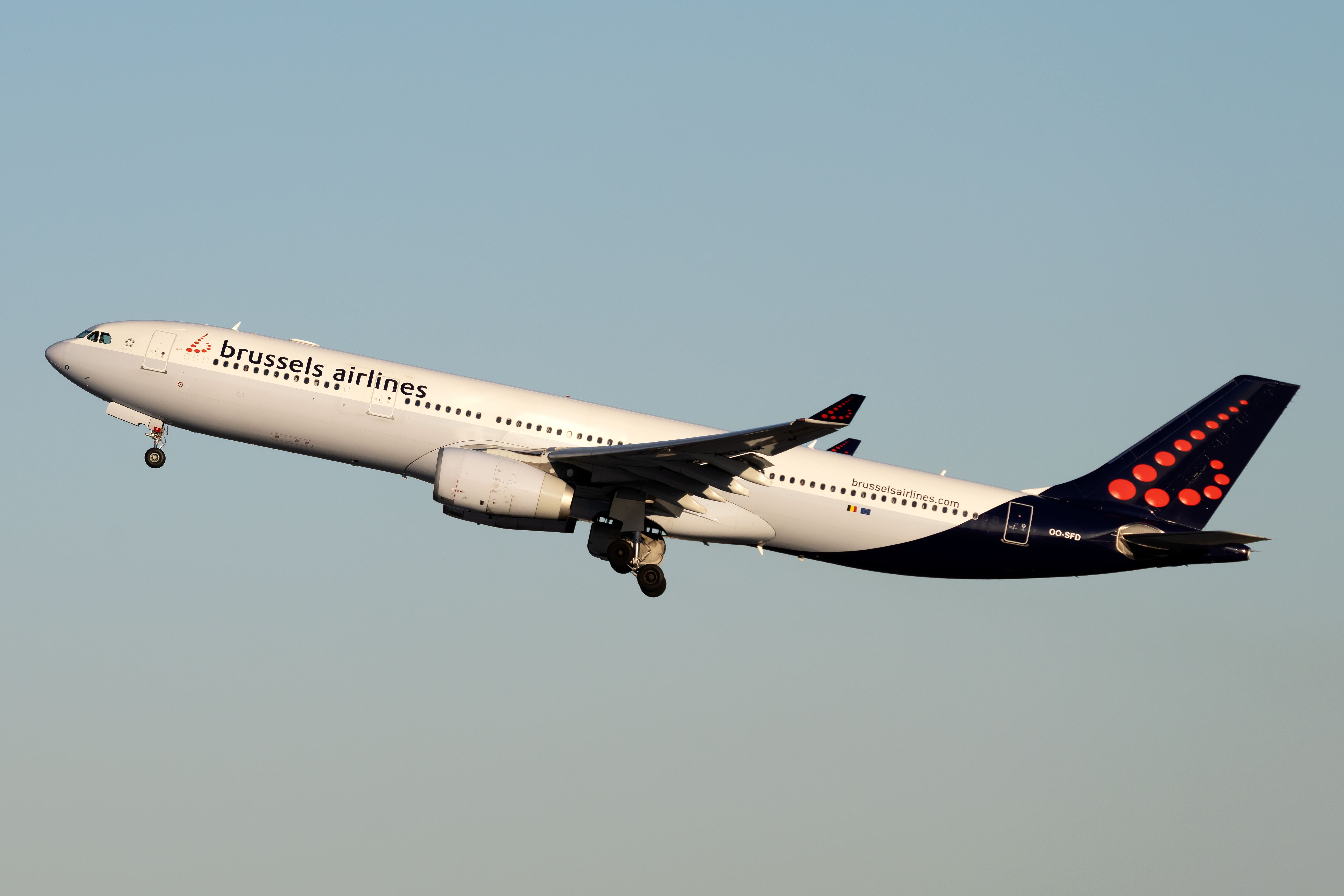 A Brussels Airlines Airbus A330 taking off.