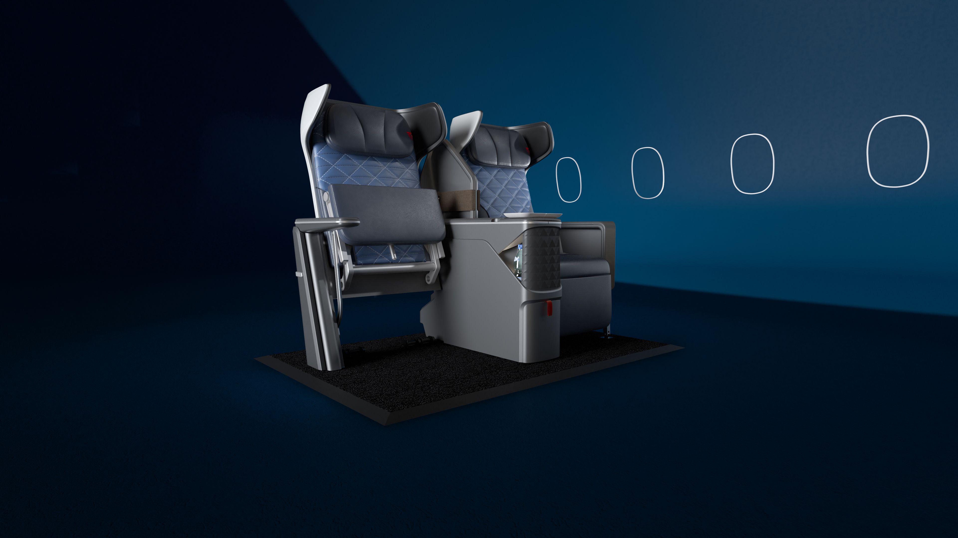 Below: Air for All / Delta Flight Product Business Class Seat with the seat pan lifted.