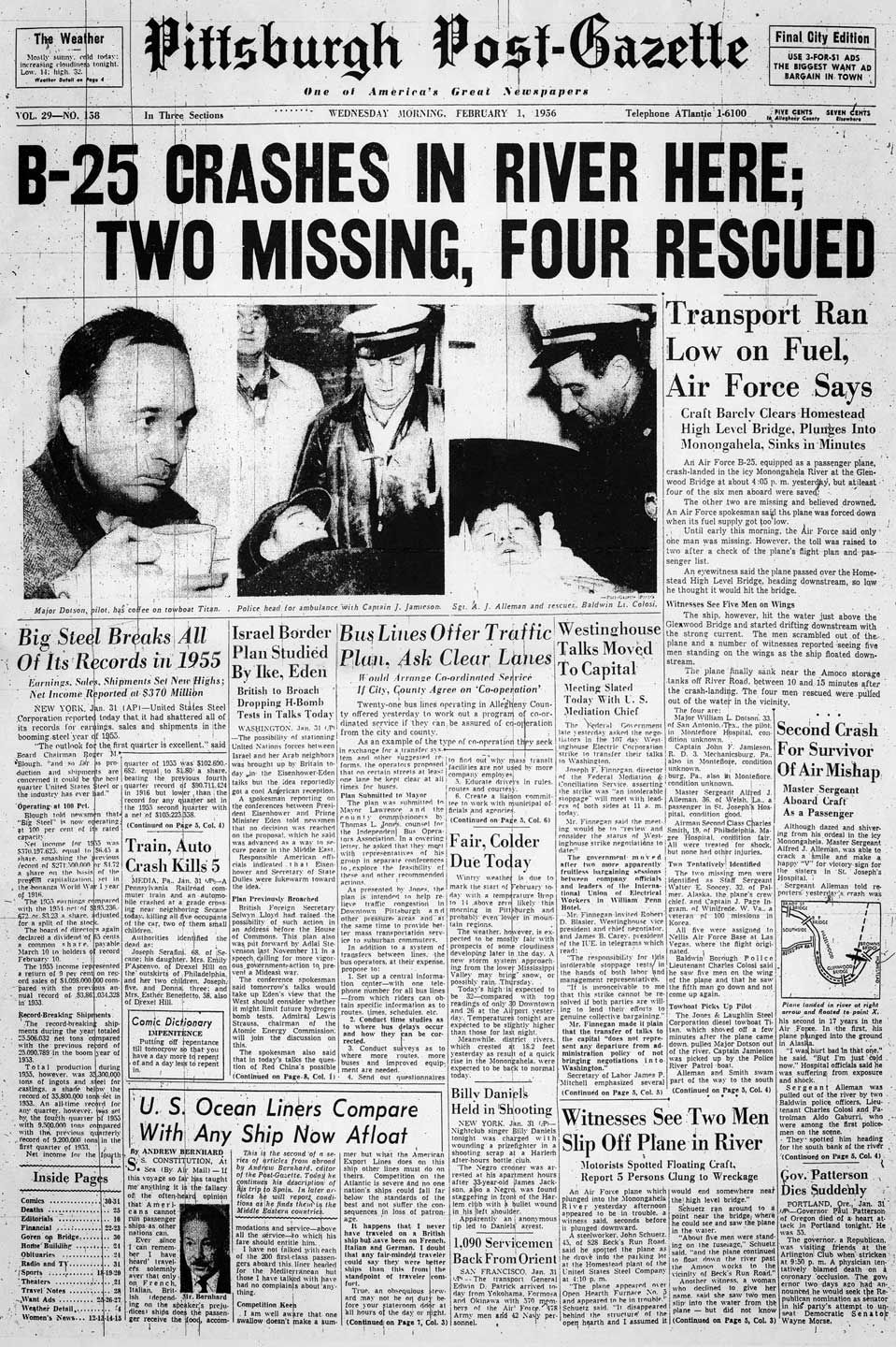 Post-Gazette front page B-25-bomber.