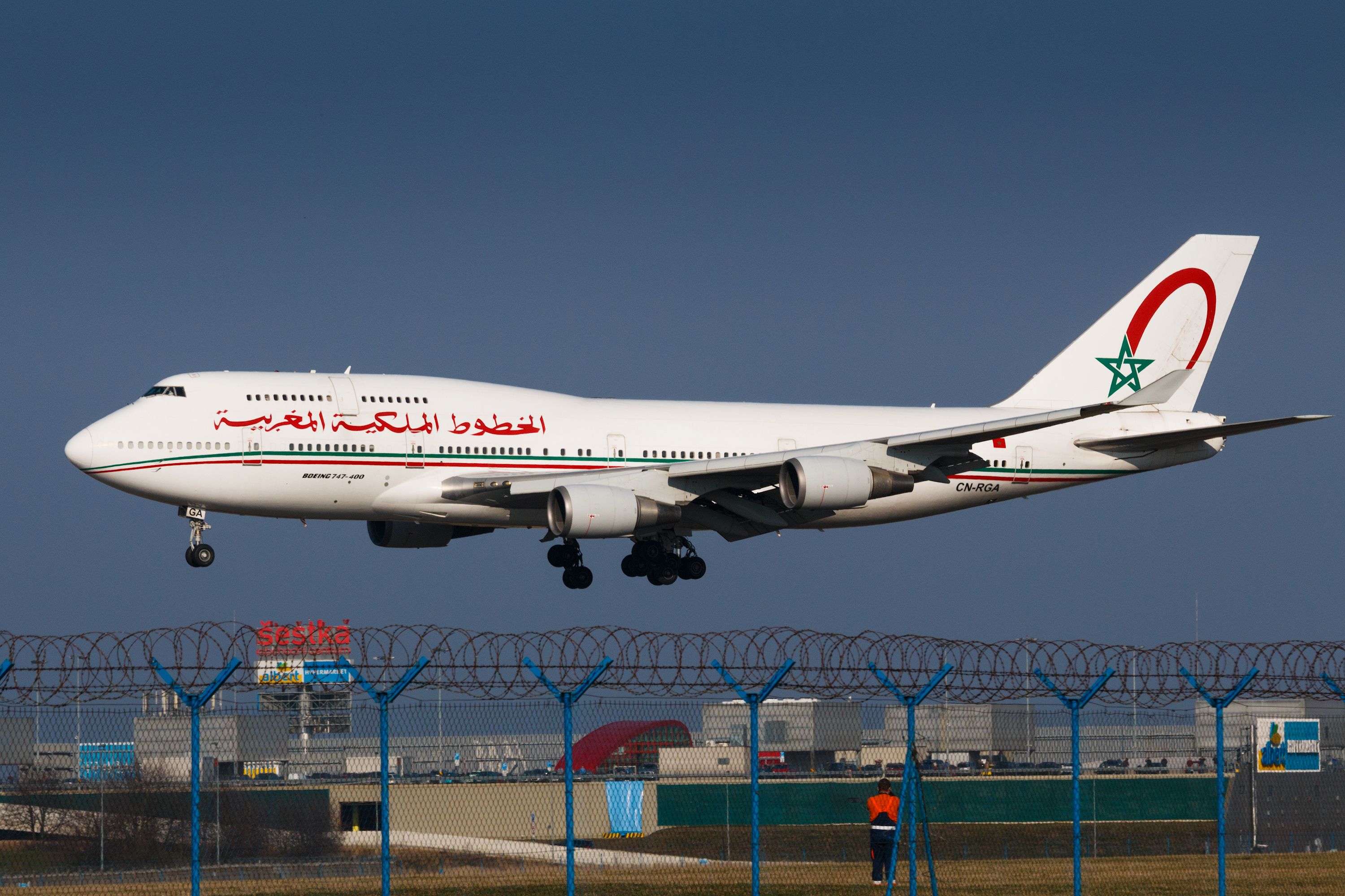 Royal Air Morocco Boeing 747-400 landing at PRG shutterstock_402413545