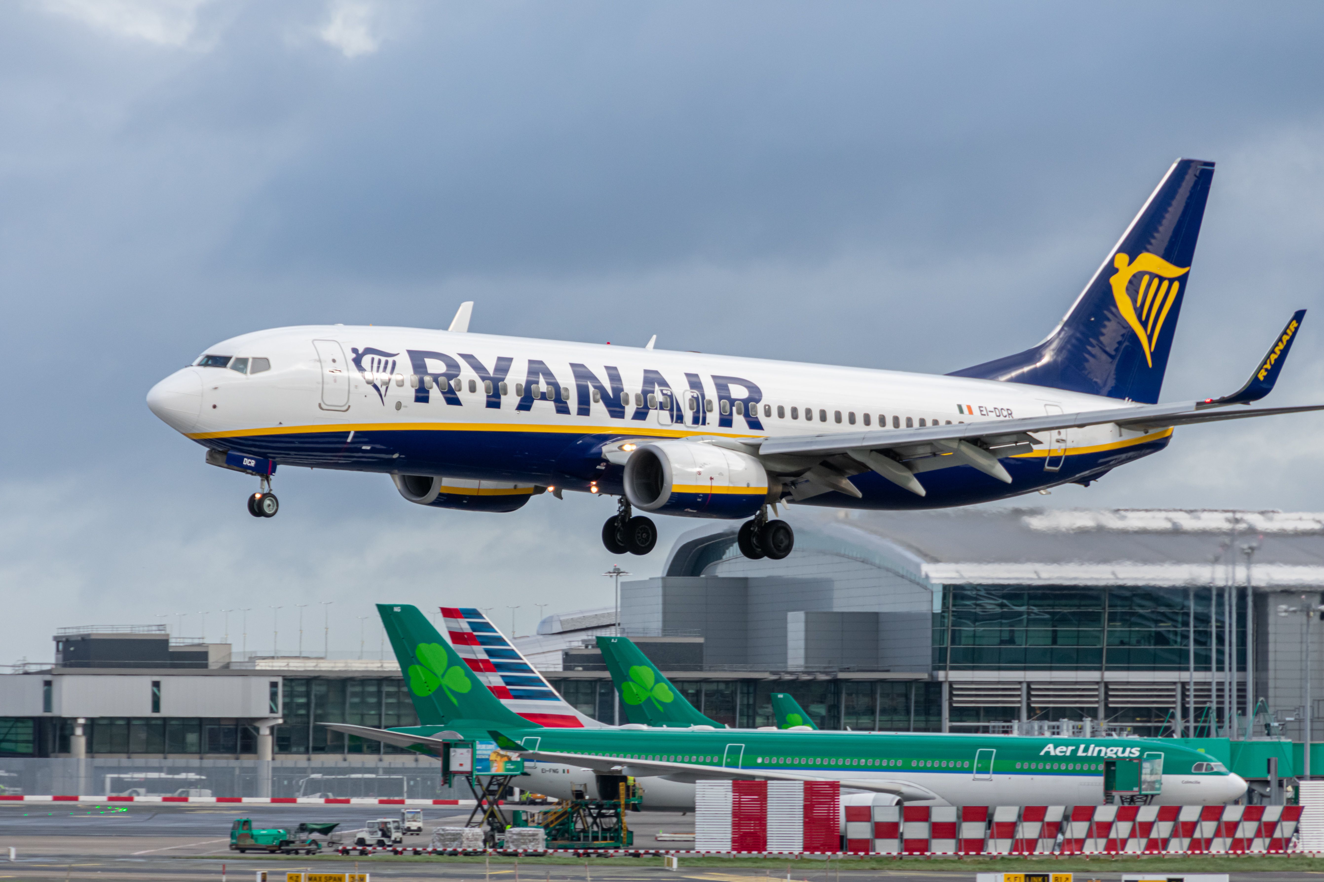 Ryanair Boeing 737-800 landing at Dublin Airport DUB shutterstock_1682557102