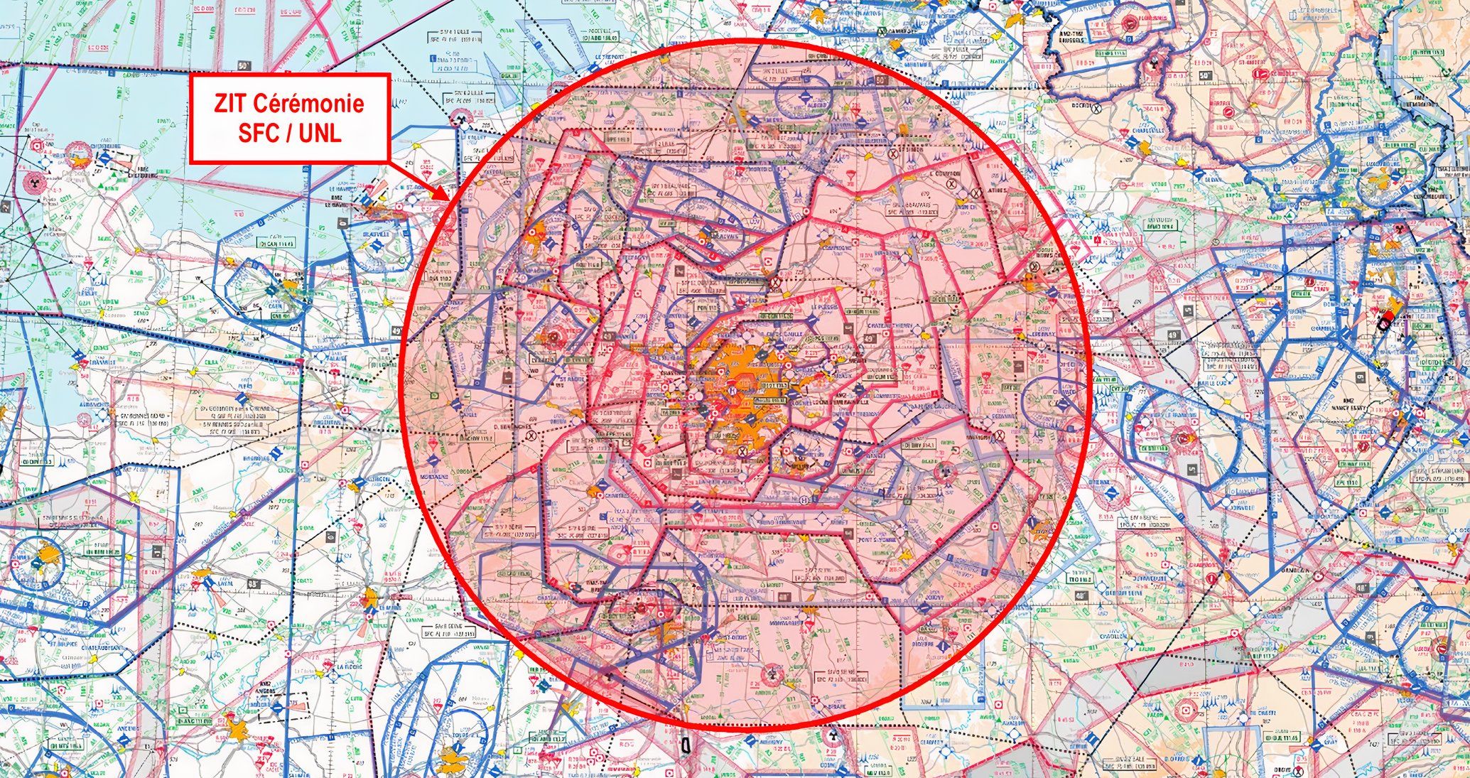 VFR chart showing the TFR ordered by the DGCA