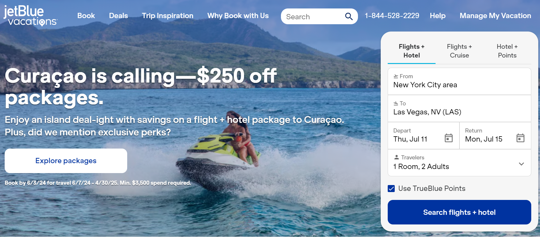 Booking a JetBlue vacation package with points