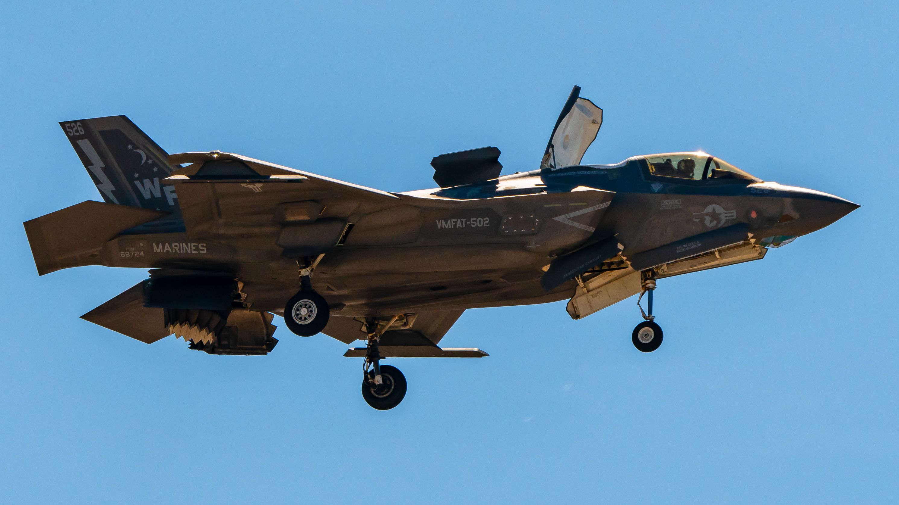 SF_VMFAT-502 F-35B in a Hover in the Miramar Blue Yonder_JAK