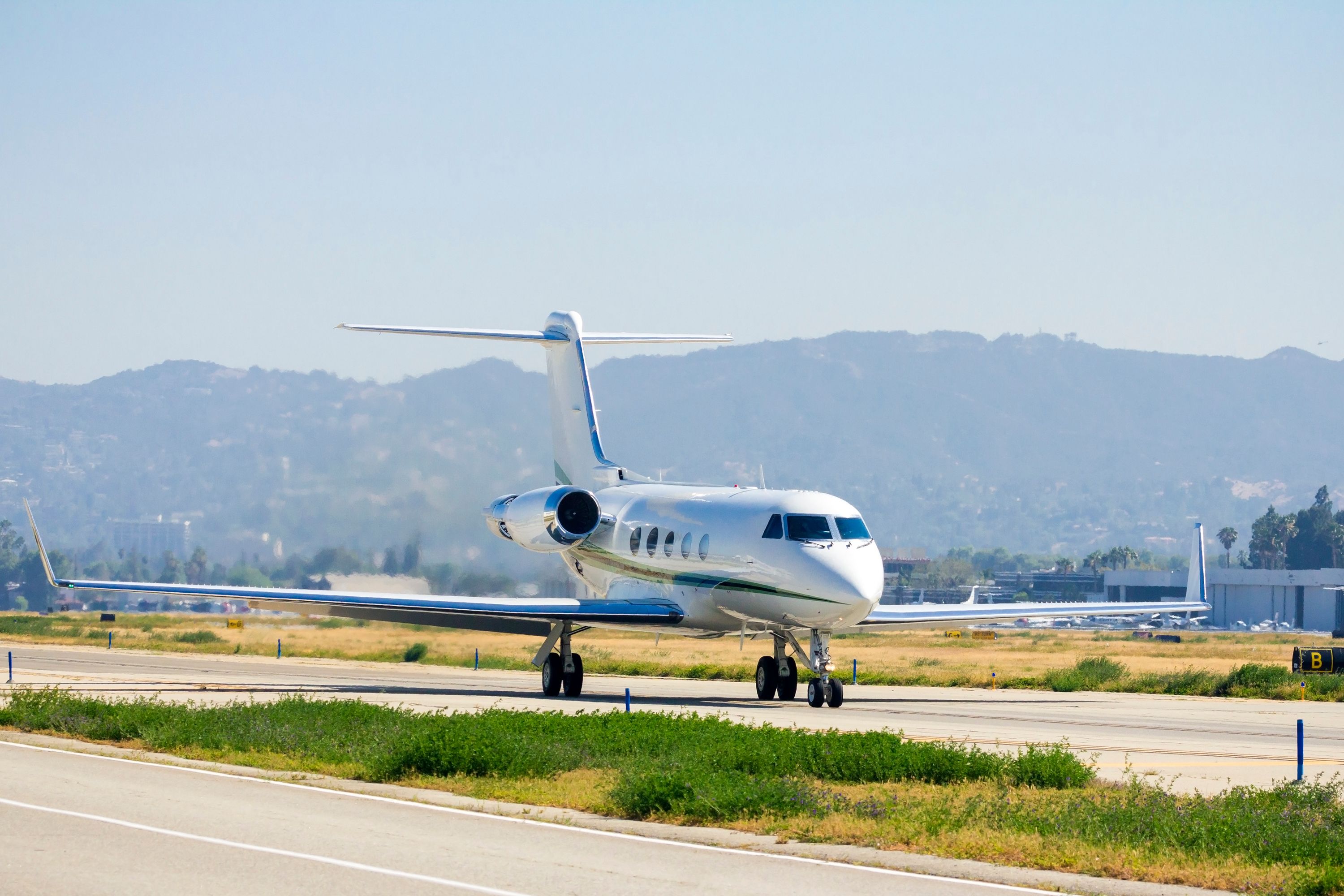 Gulfstream Business Jet Taxiing For Take Off In Van Nuys Airport, California