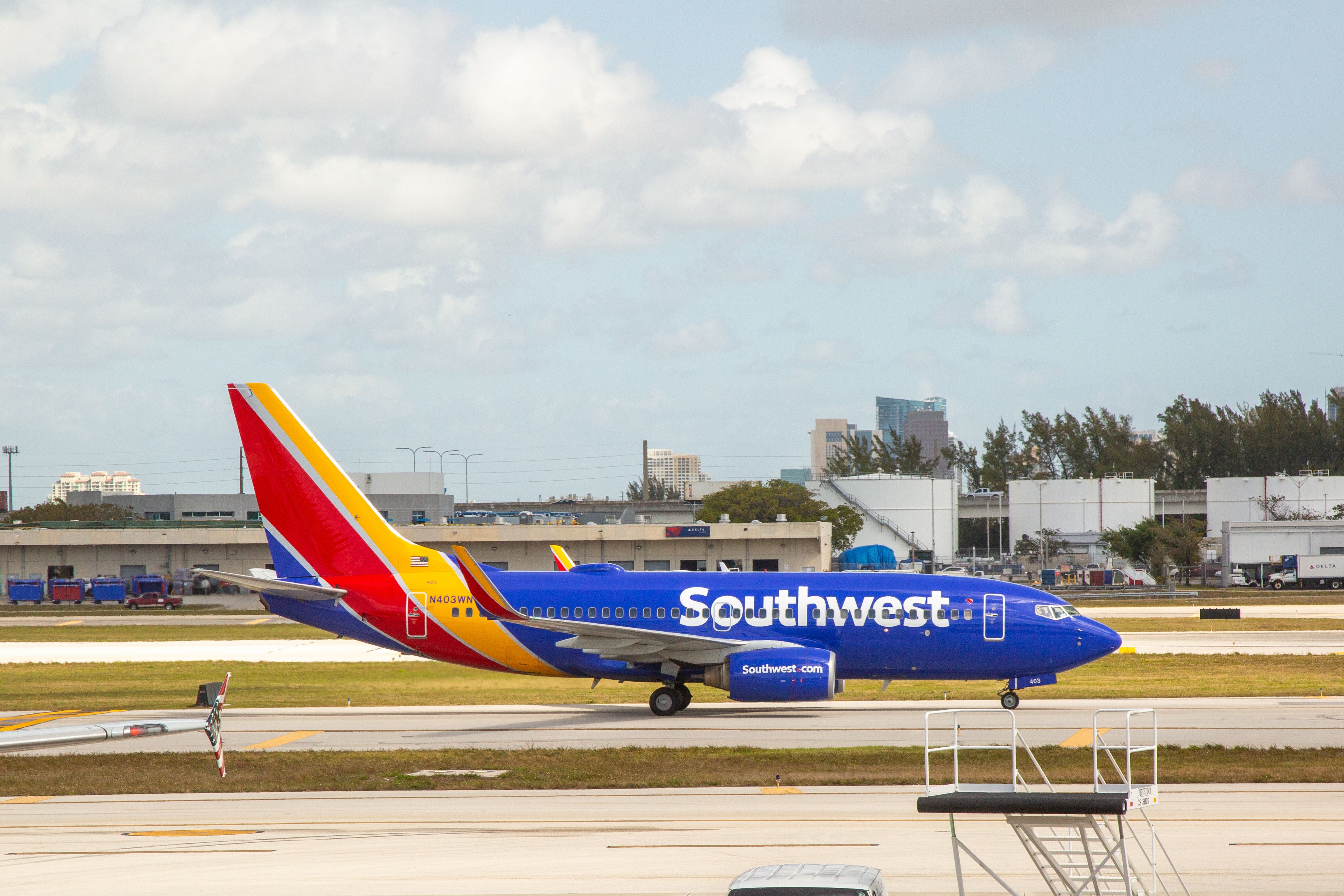Southwest Airlines Boeing 737-7H4 at Fort Lauderdale-Hollywood International Airport.