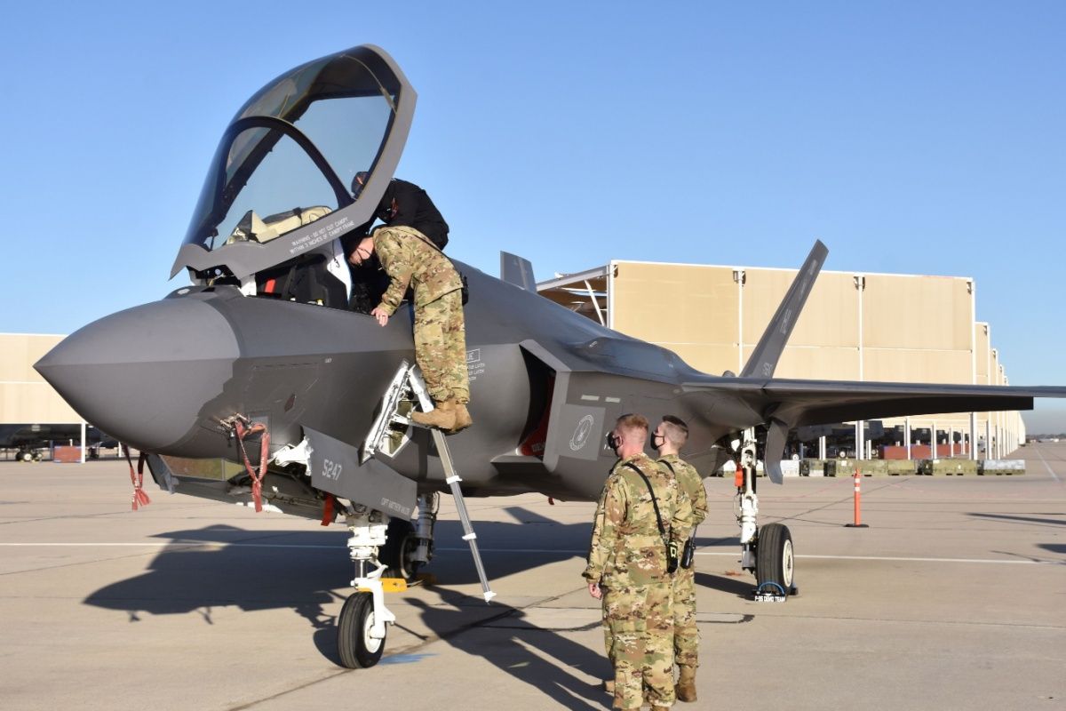 A U.S. Air Force F-35 Joint Strike Fighter (Lightning II) jet at Davis Monthan Air Force Base