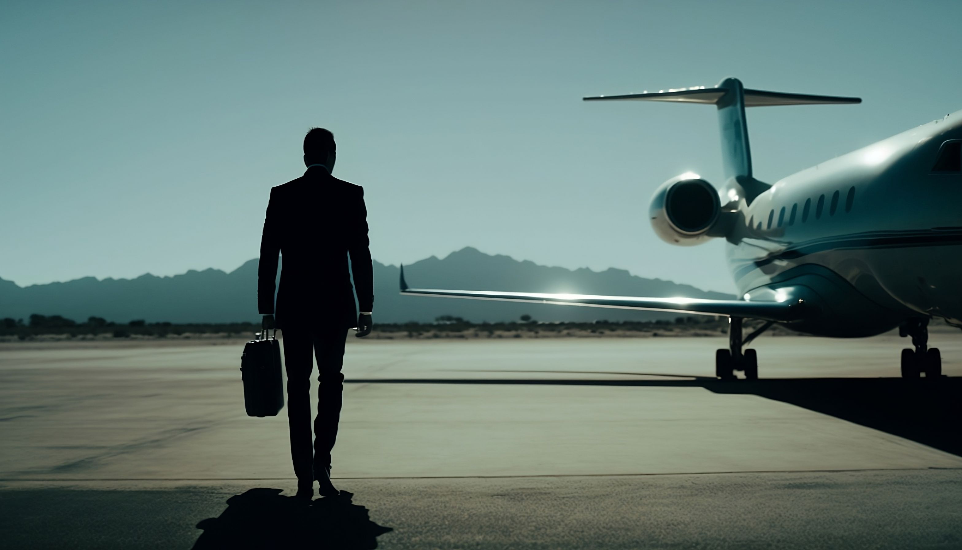 businessman and private jet in silhouette
