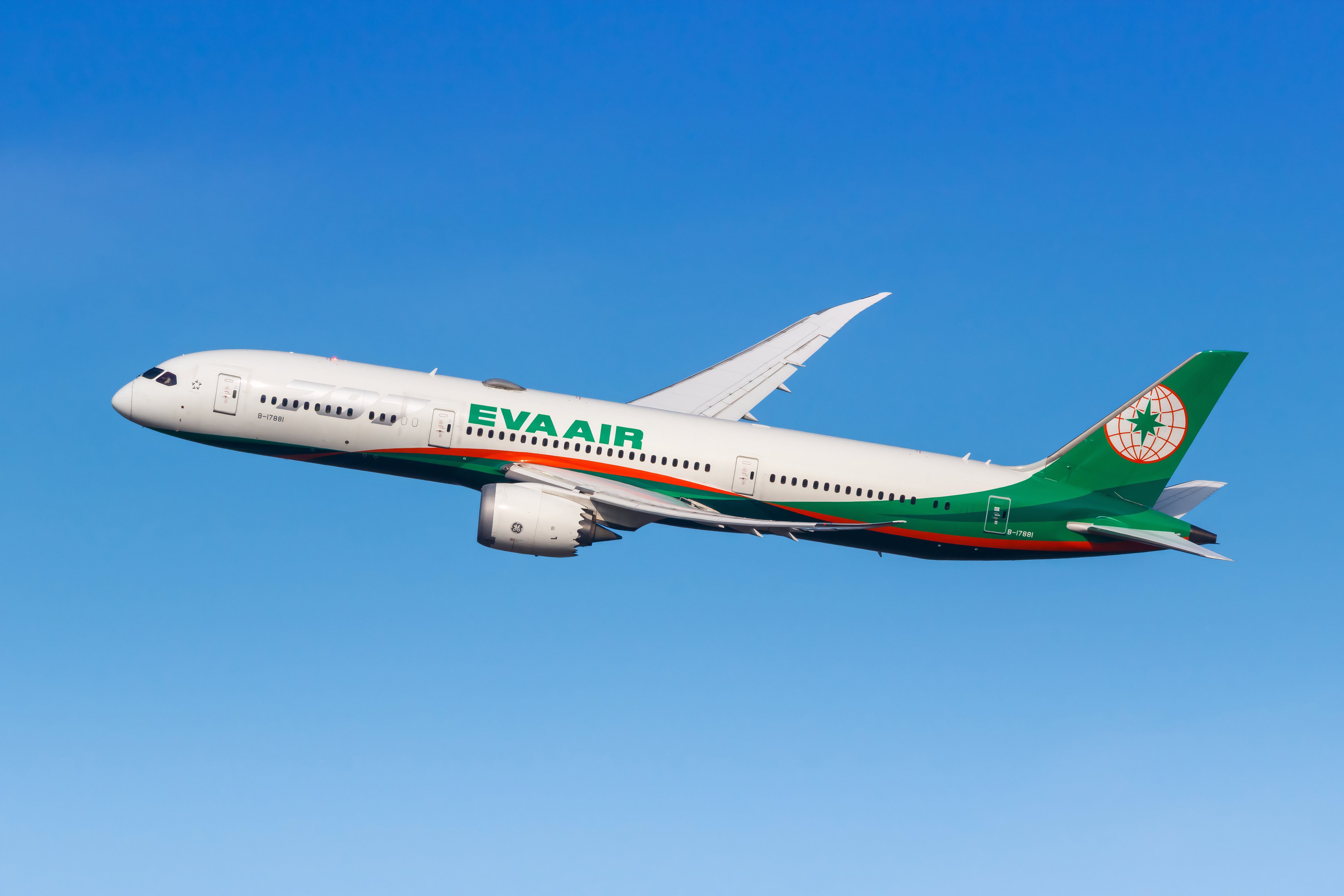 EVA Air Boeing 787-9 Dreamliner airplane at Munich Airport (MUC)