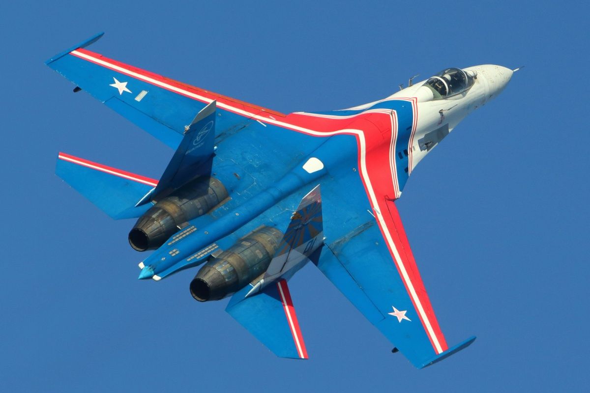  Sukhoi SU-27 jet fighter of Russian Knights aerobatics