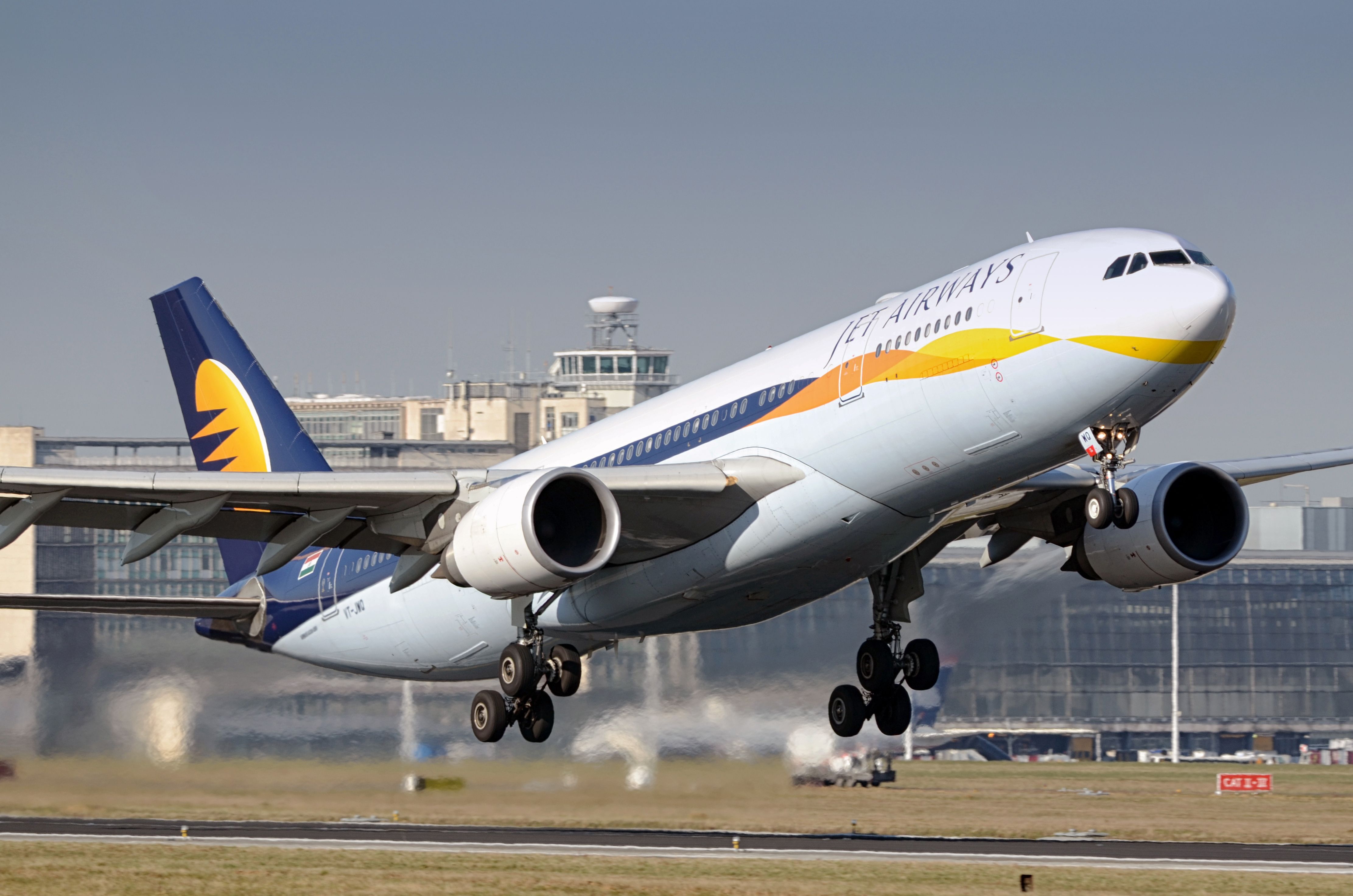 Jet Airways A330 taking off from Brussels