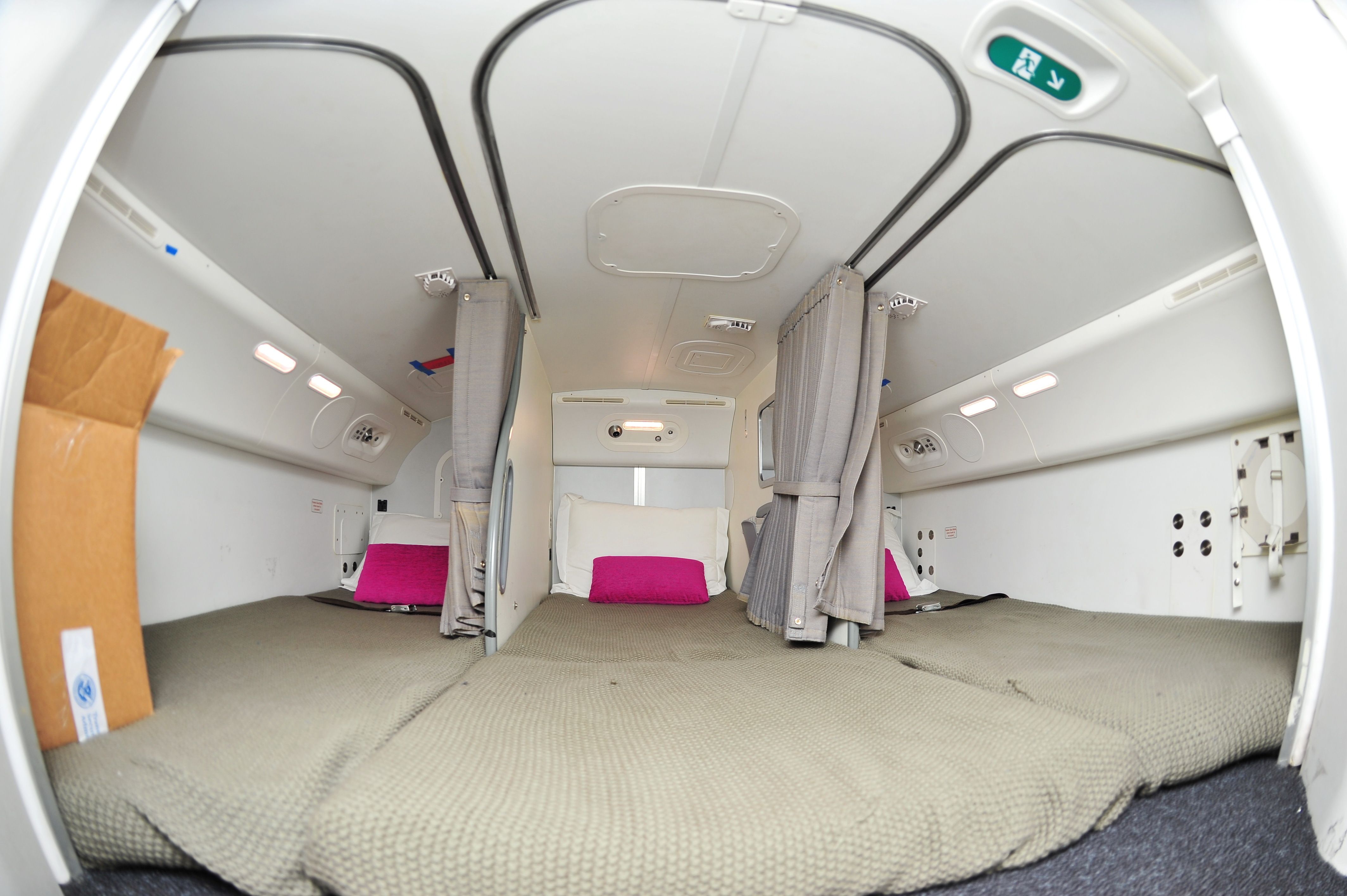 A crew rest facility for flight attendants.