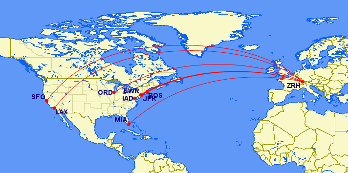SWISS network from ZRH to the US during the summer