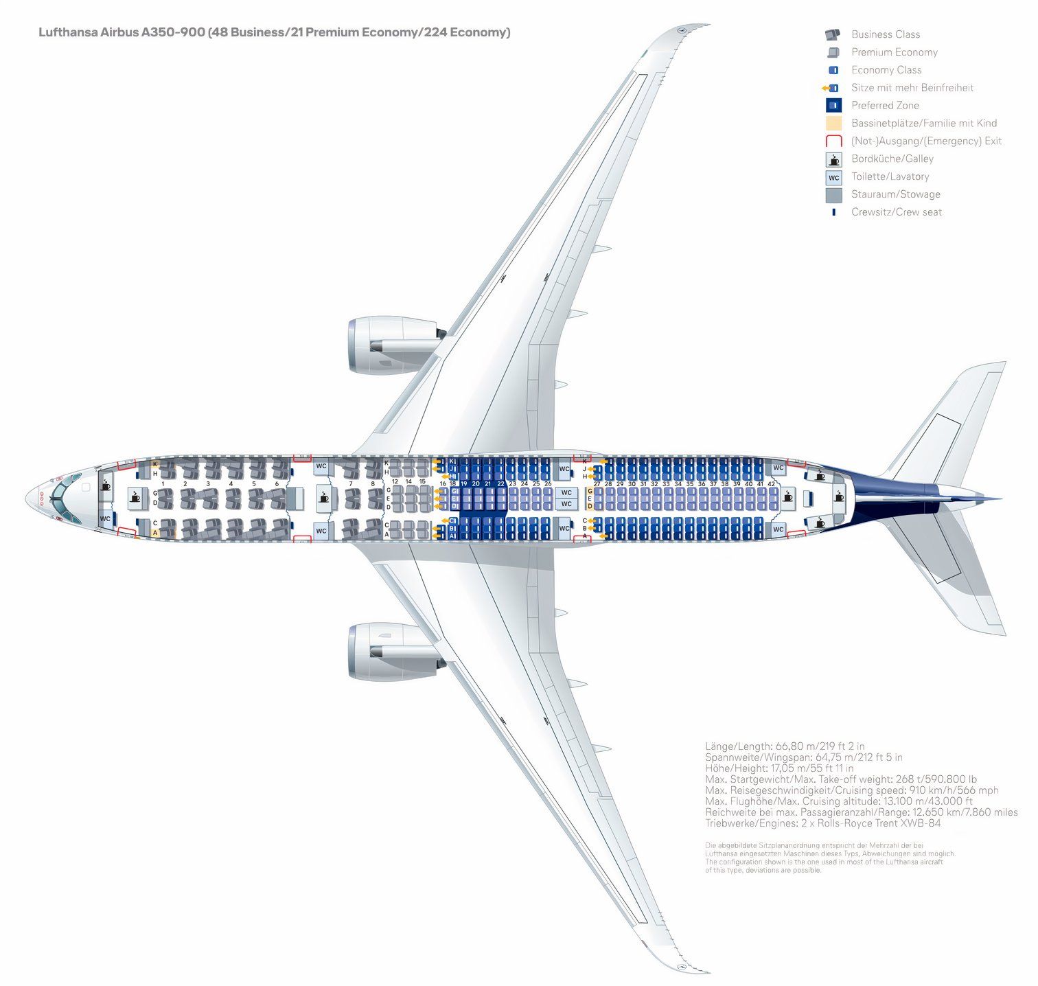 201907_A359_48-21-224B_updated_1 - Lufthansa A350-900 Seat Map Top View With Airbus A350 Statistucs