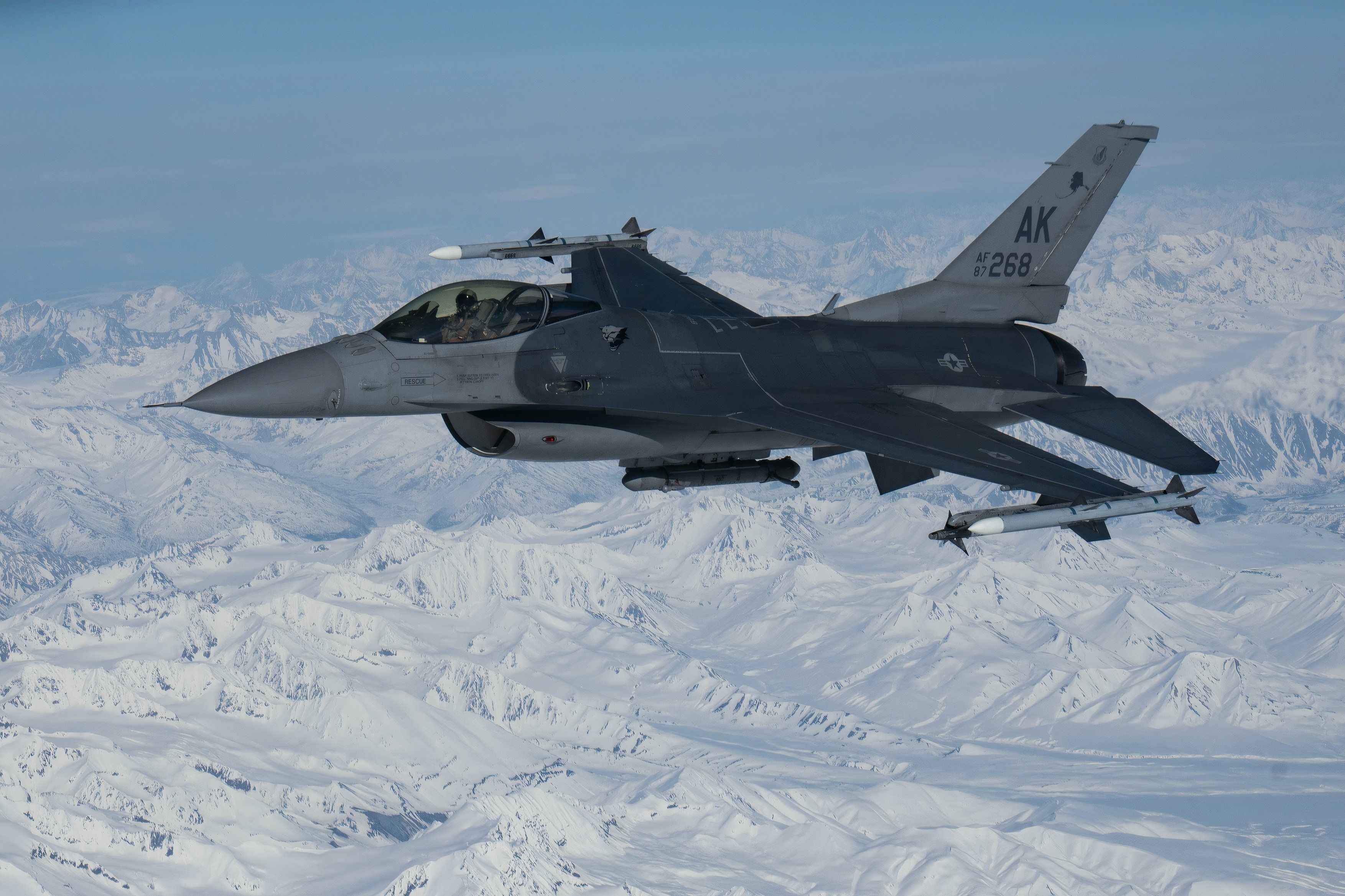 An F-16 Fighting Falcon, assigned to the 354th Fighter Wing, Eielson Air Force Base, Alaska