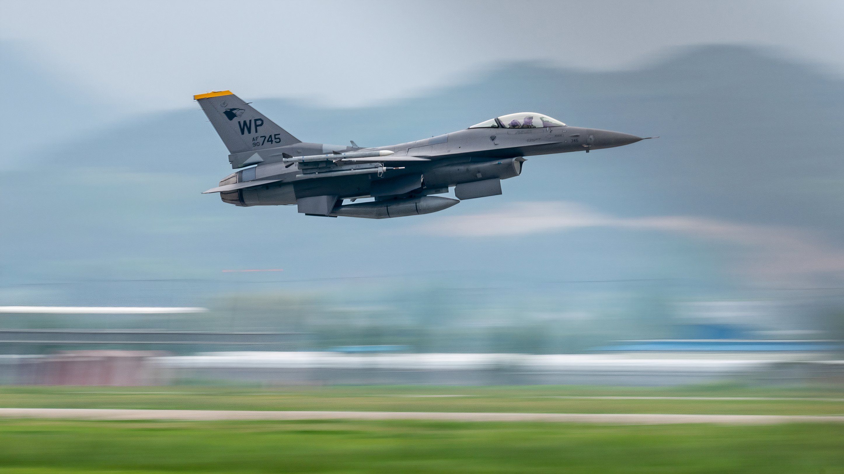 An U.S. Air Force F-16 Fighting Falcon assigned to the 80th Fighter Squadron