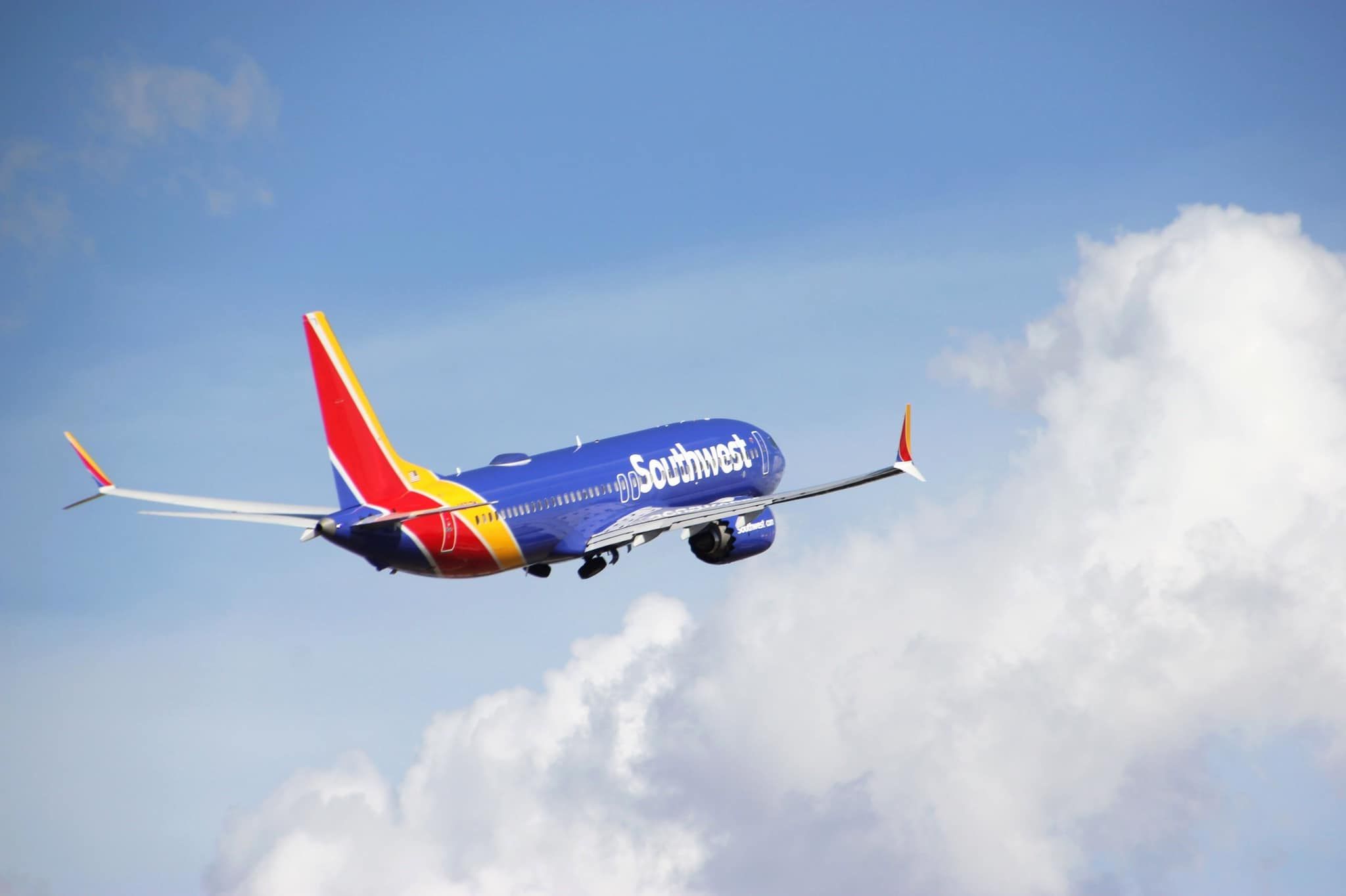 Southwest Airlines Boeing 737 MAX 8 taking off from San Antonio International Airport.