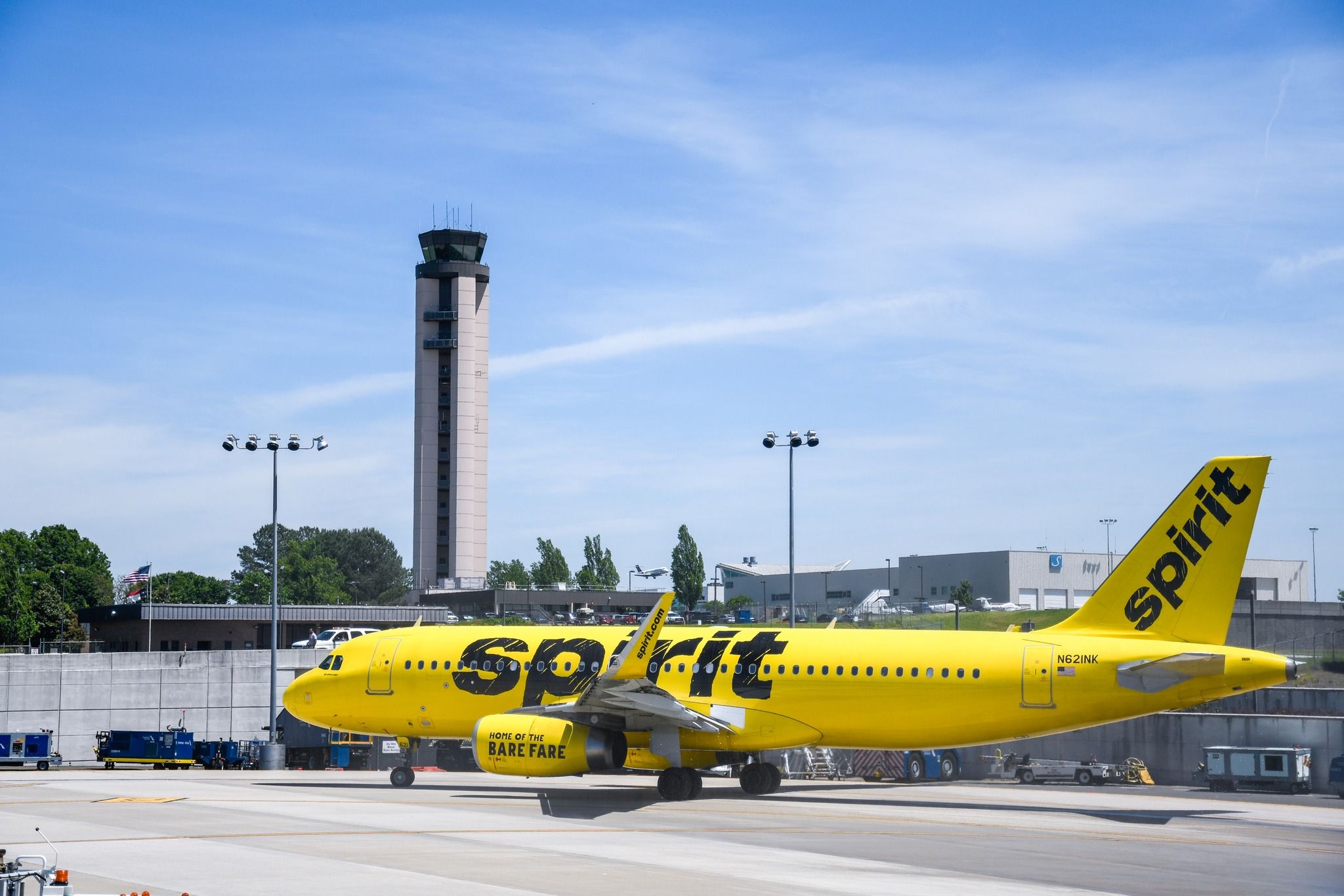 Spirit Airlines Airbus A320 at Raleigh-Durham International Airport.