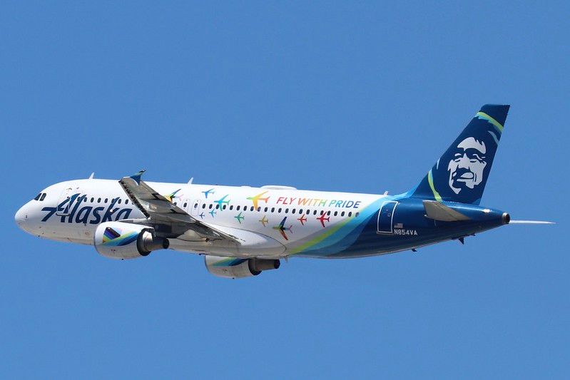 Alaska Airlines A320-200 departing LAX with Pride livery