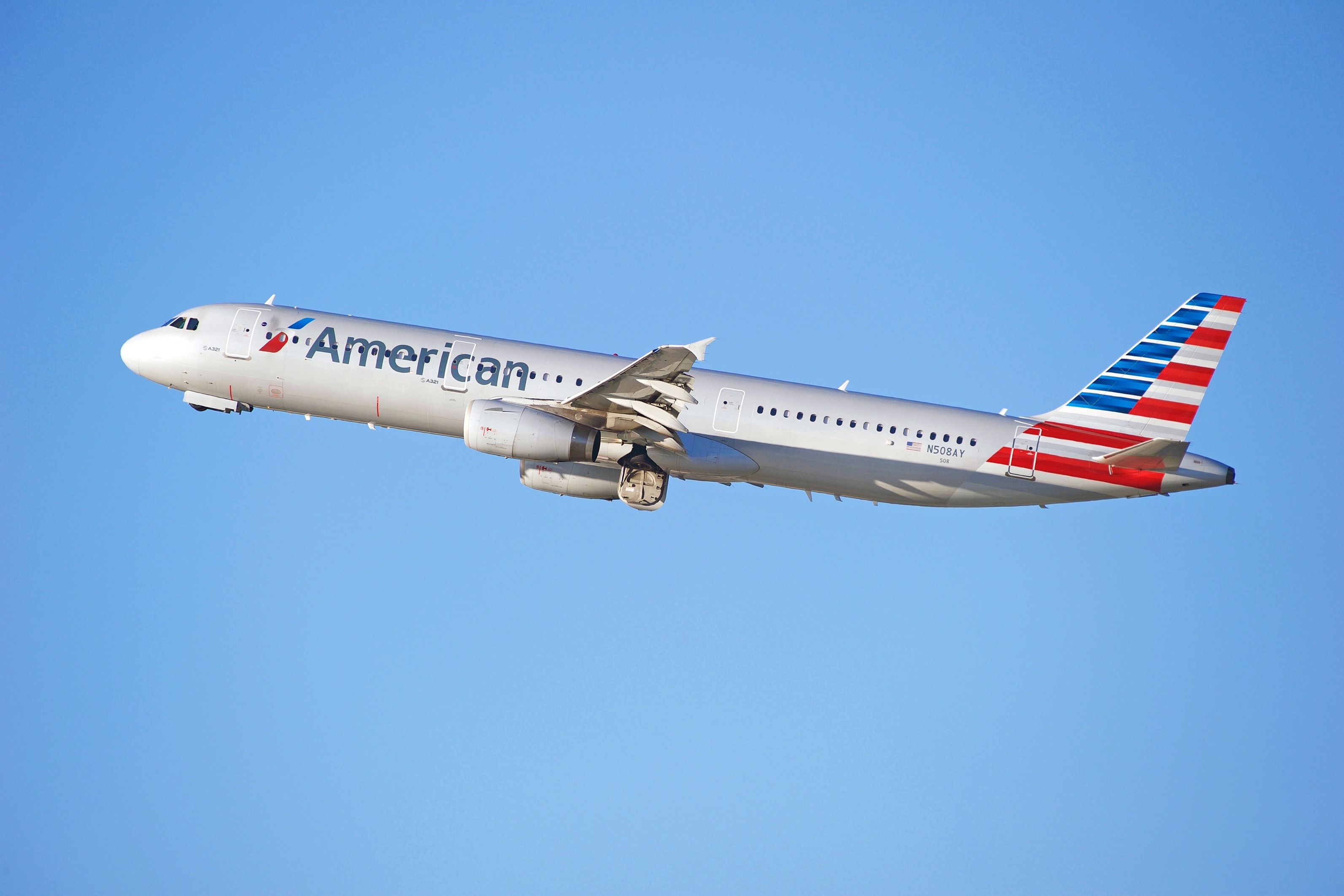 American Airlines Airbus A321ceo departing LAX shutterstock_593002394