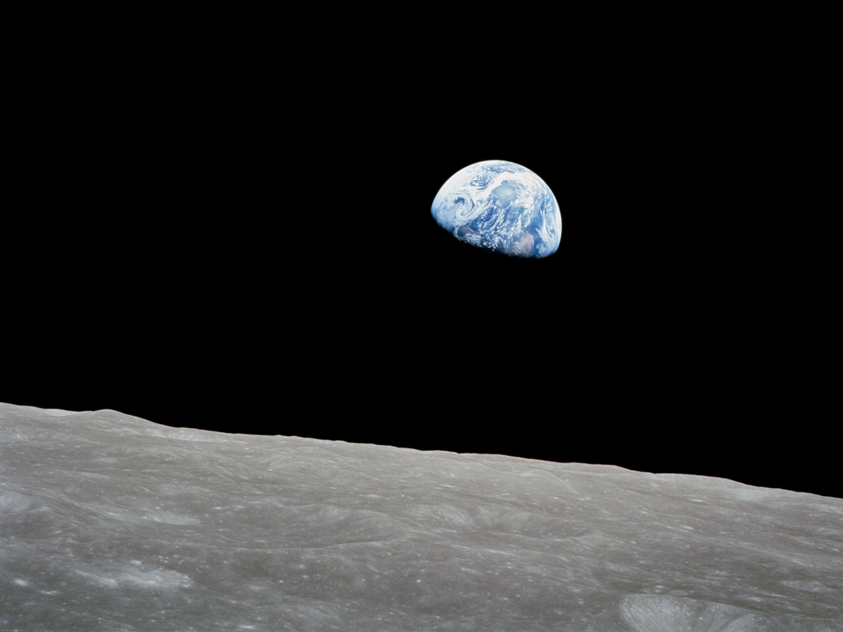 as08-14-2383~4x3 - Apollo 8 Mission image, Earth over the horizon of the moon