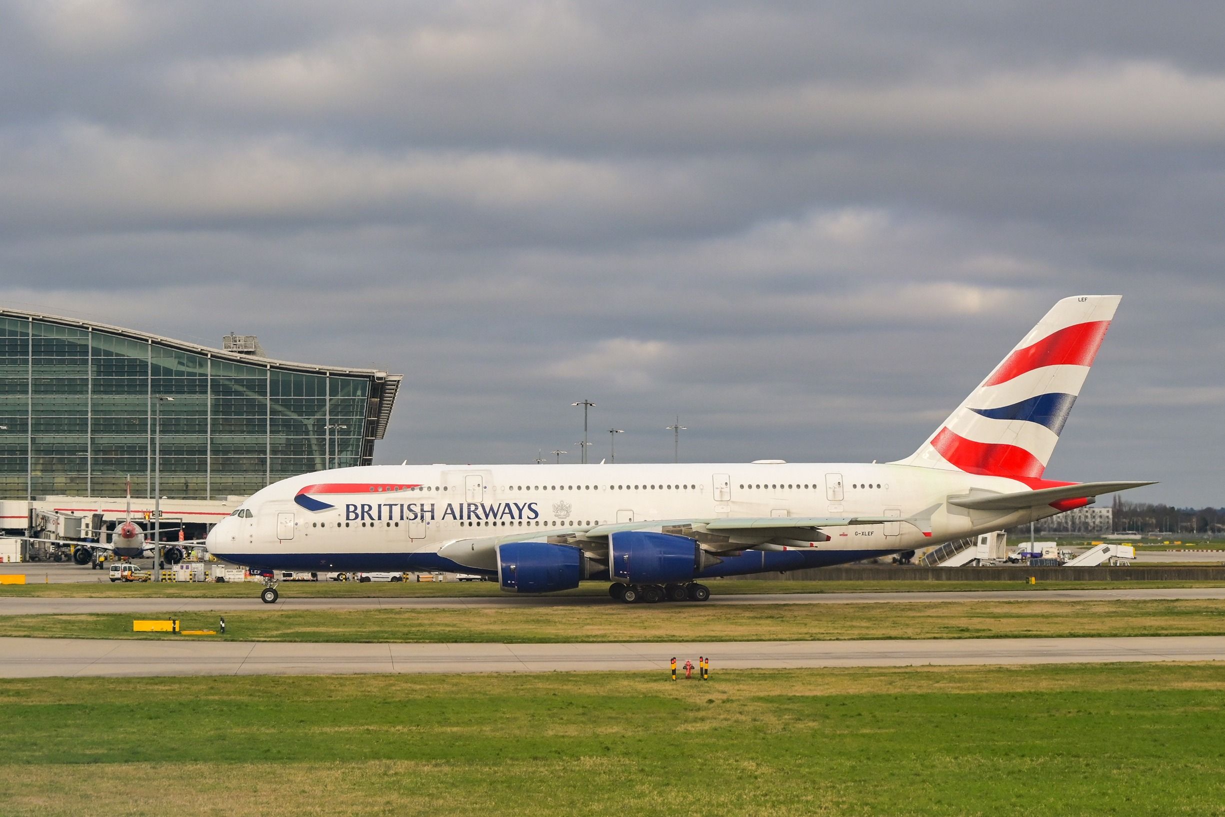 British Airways Airbus A380 taxiing shutterstock_2464888075