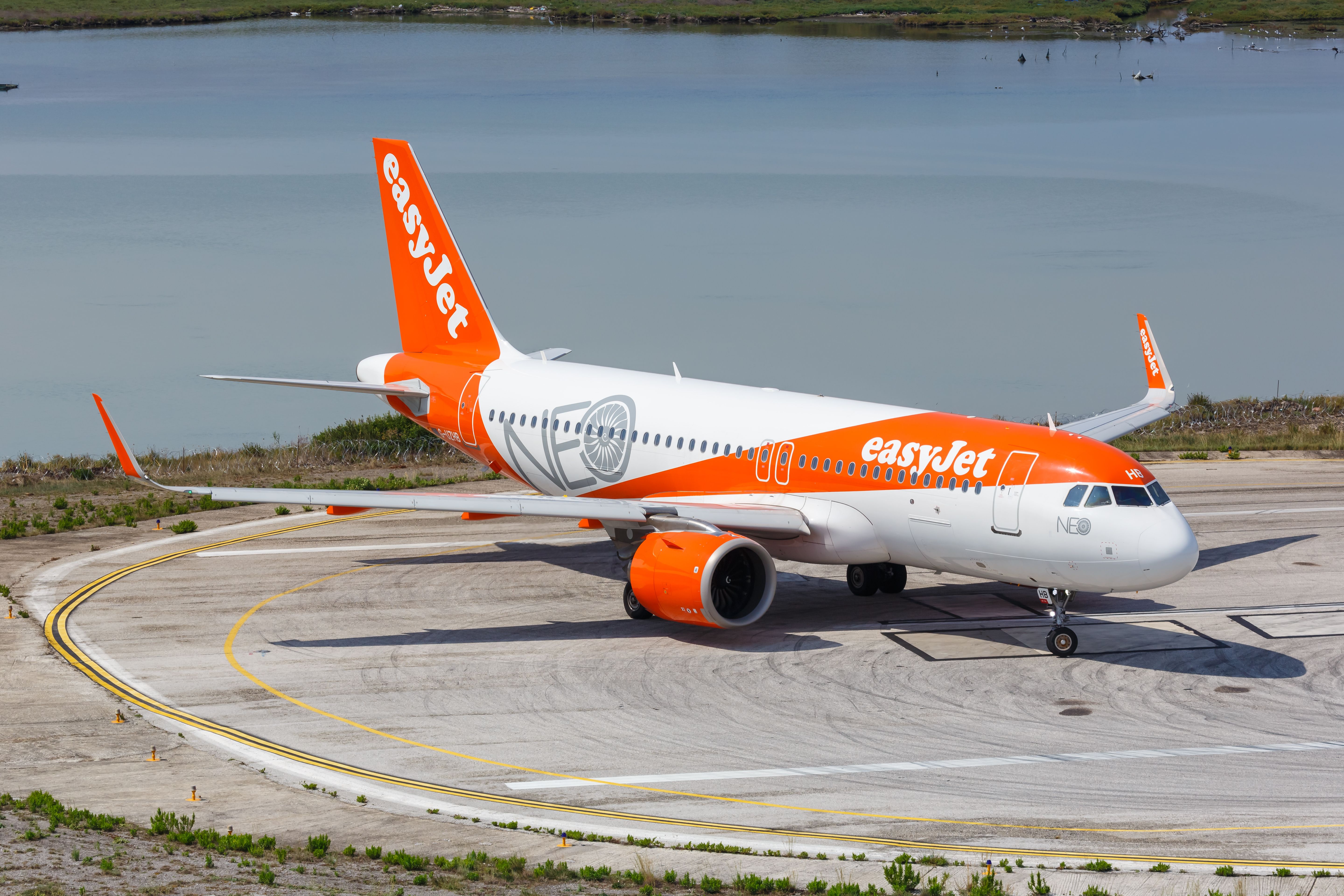 easyJet Airbus A320neo taxiing at CFU shutterstock_1832146792